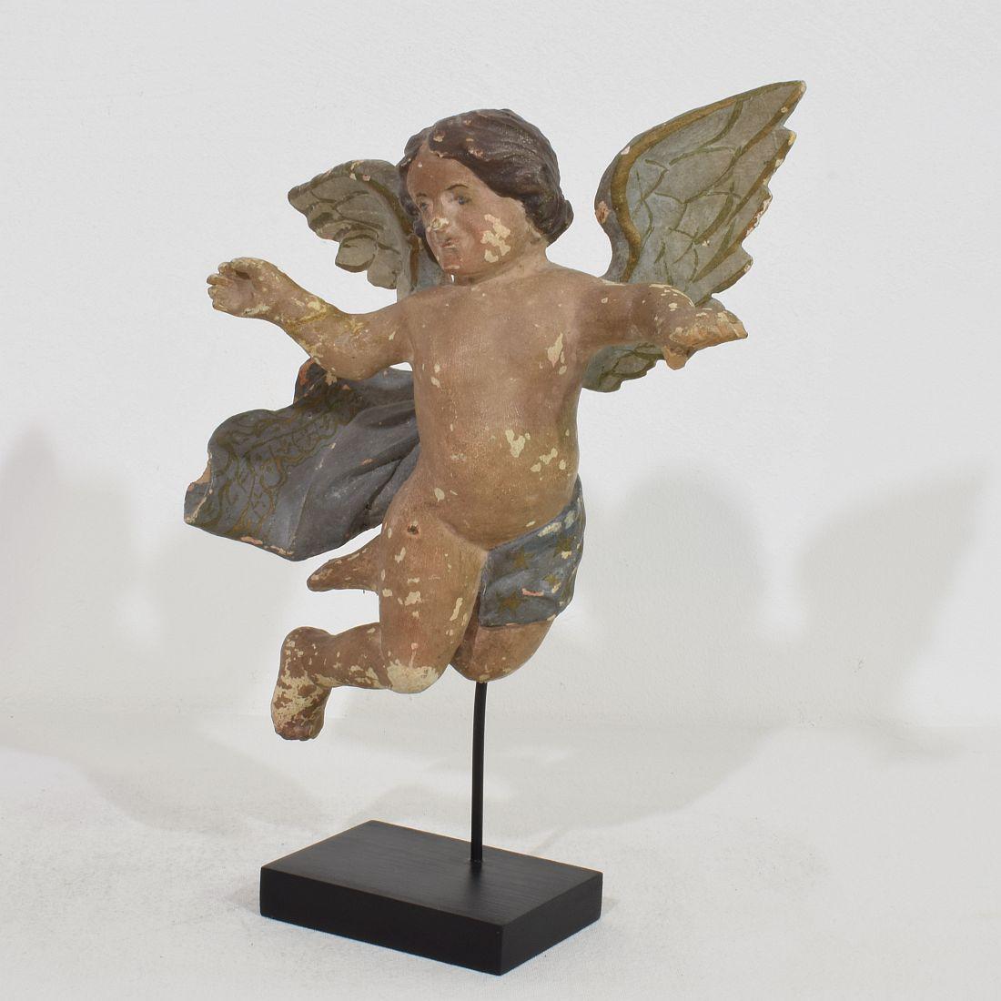 Italian 18th Century Hand Carved Wooden Baroque Angel For Sale at 1stDibs