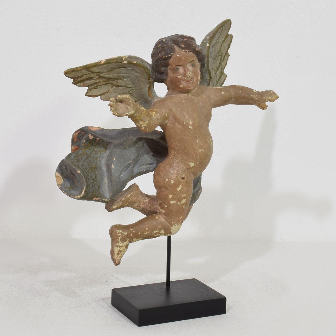 Italian 18th Century Hand Carved Wooden Baroque Angel For Sale at 1stDibs