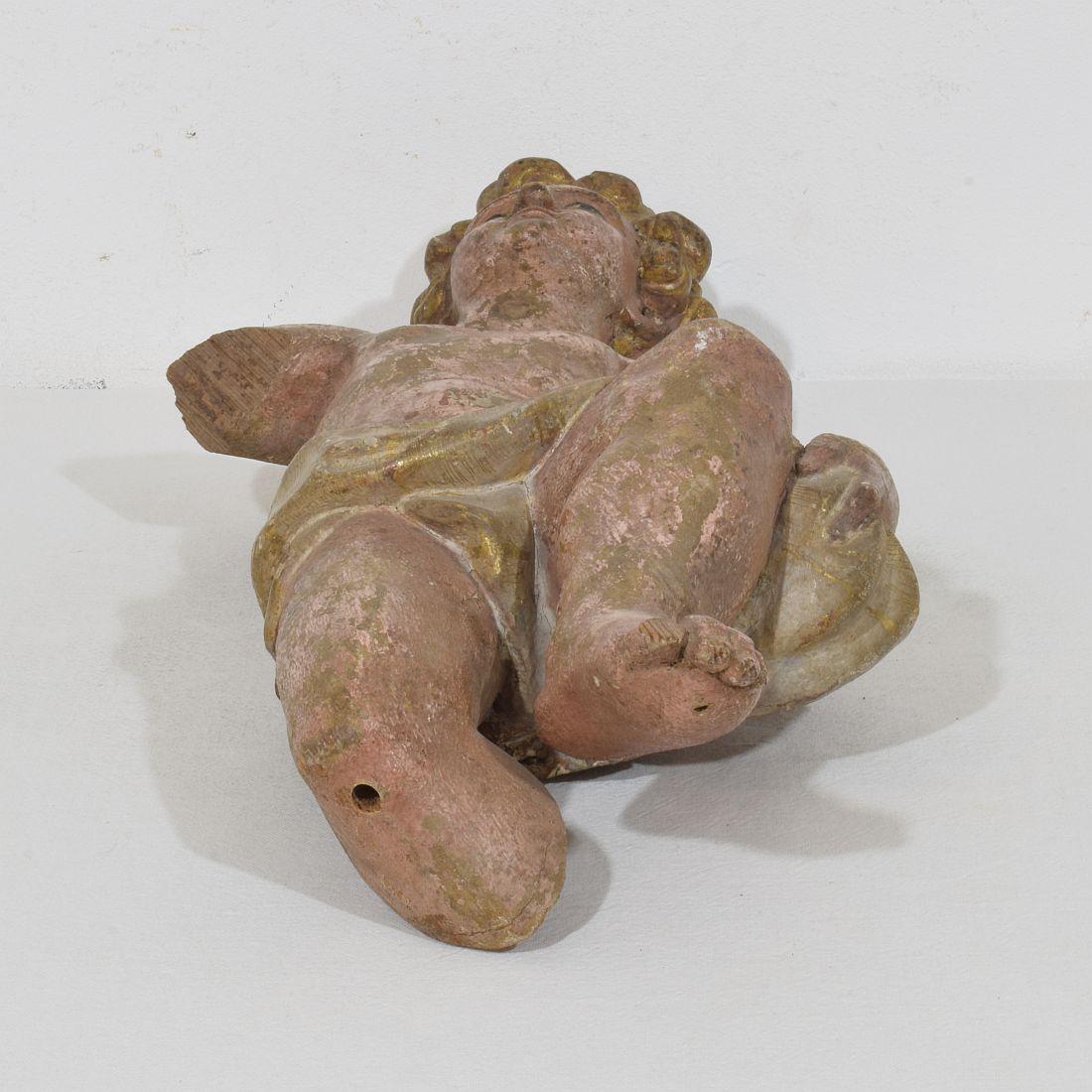 Fragment d'ange baroque italien en bois sculpté à la main du 18e siècle en vente 13