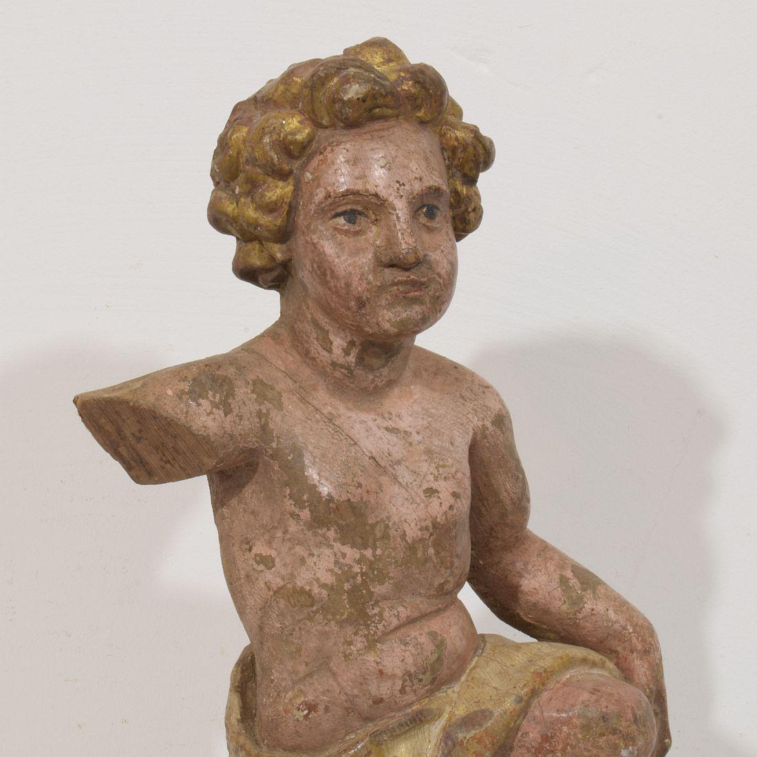Fragment d'ange baroque italien en bois sculpté à la main du 18e siècle en vente 2
