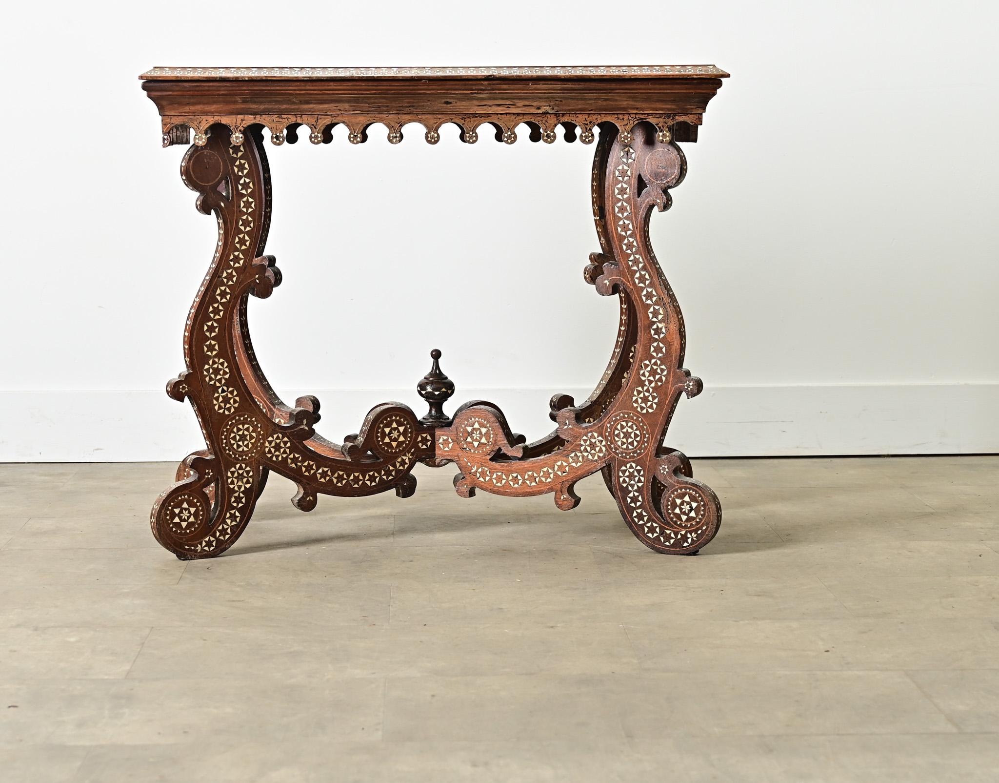 Carved Italian 18th Century Inlay Console Table For Sale