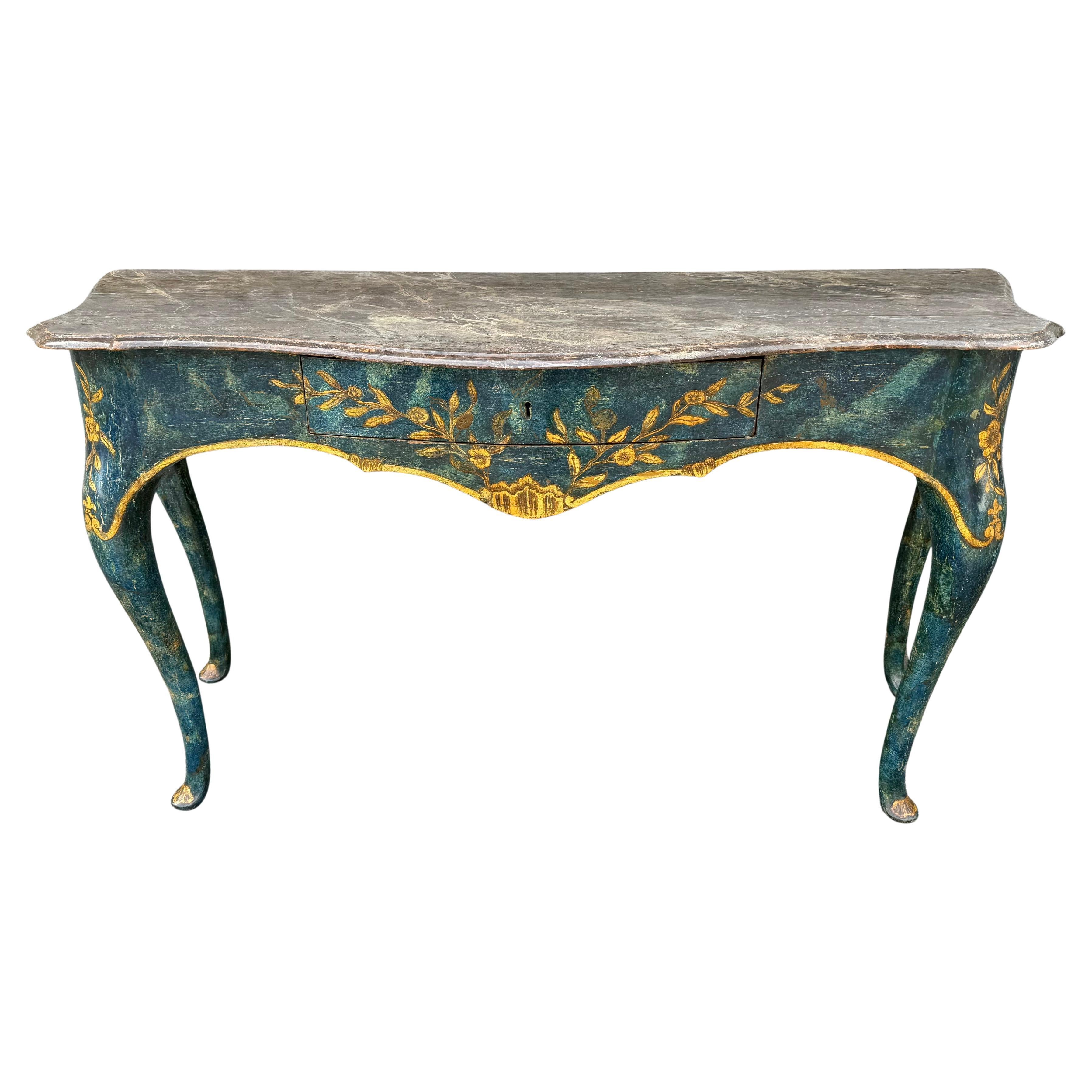Italian 18th Century "Lacca Povera" Serpentine Serving Table with Central Drawer For Sale