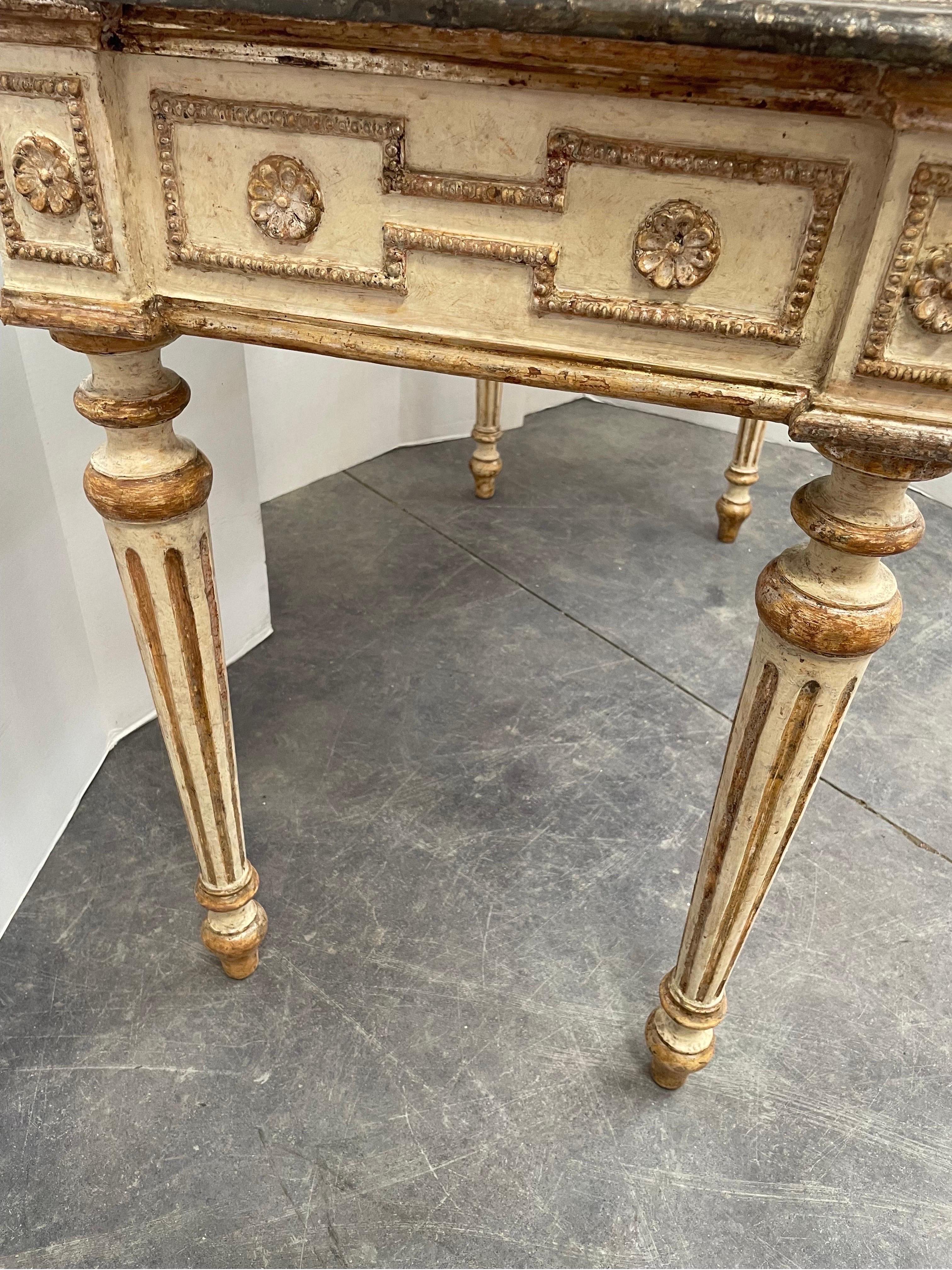 18th Century and Earlier Italian 18th Century Lacquered Cream and Silver Gilt Console from Lucca For Sale