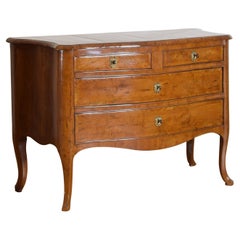 Italian 18th Century Light Walnut Inlaid and Veneered 4-Drawer Commode