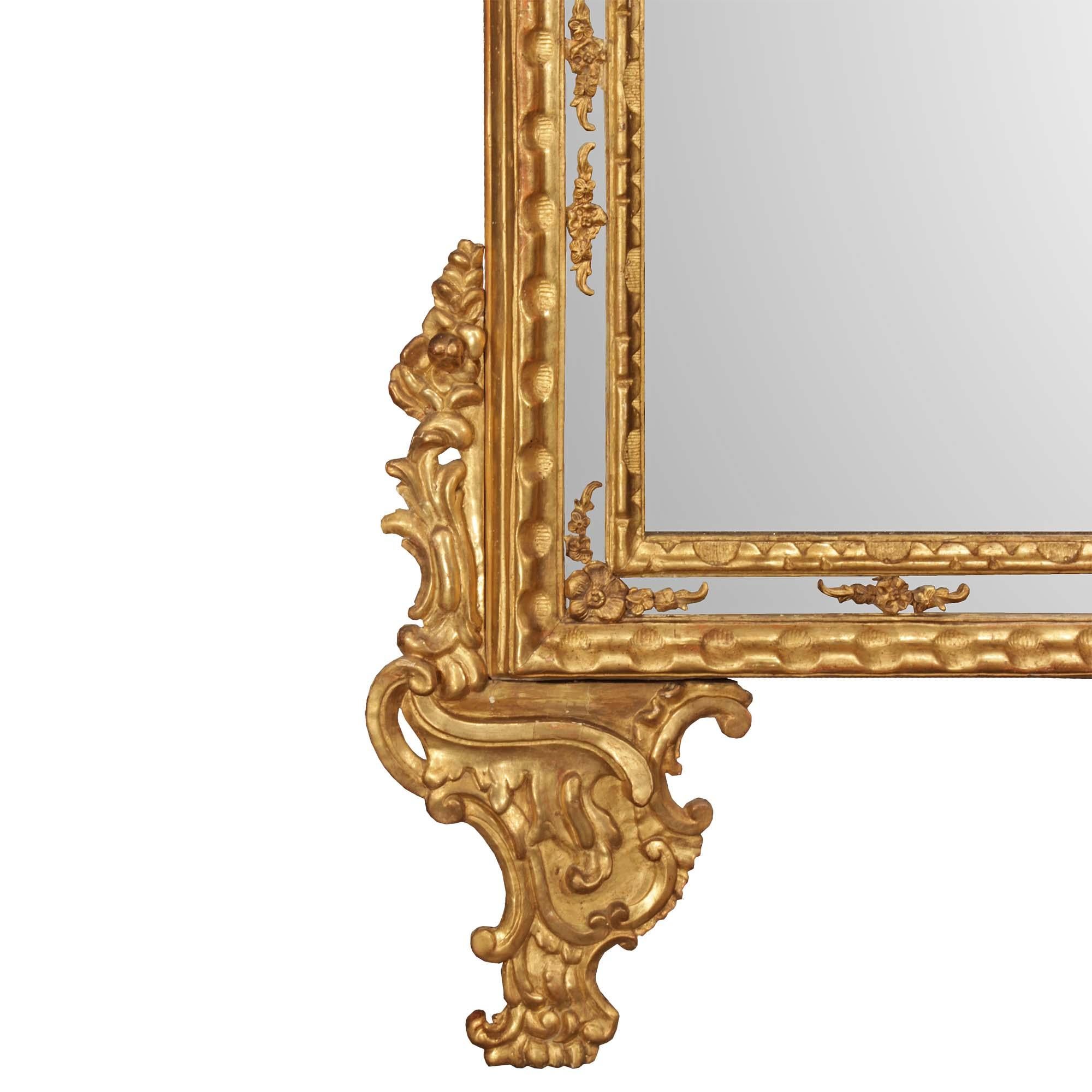 18th Century and Earlier Italian 18th Century Louis XIV Period Double Framed Giltwood Mirror For Sale