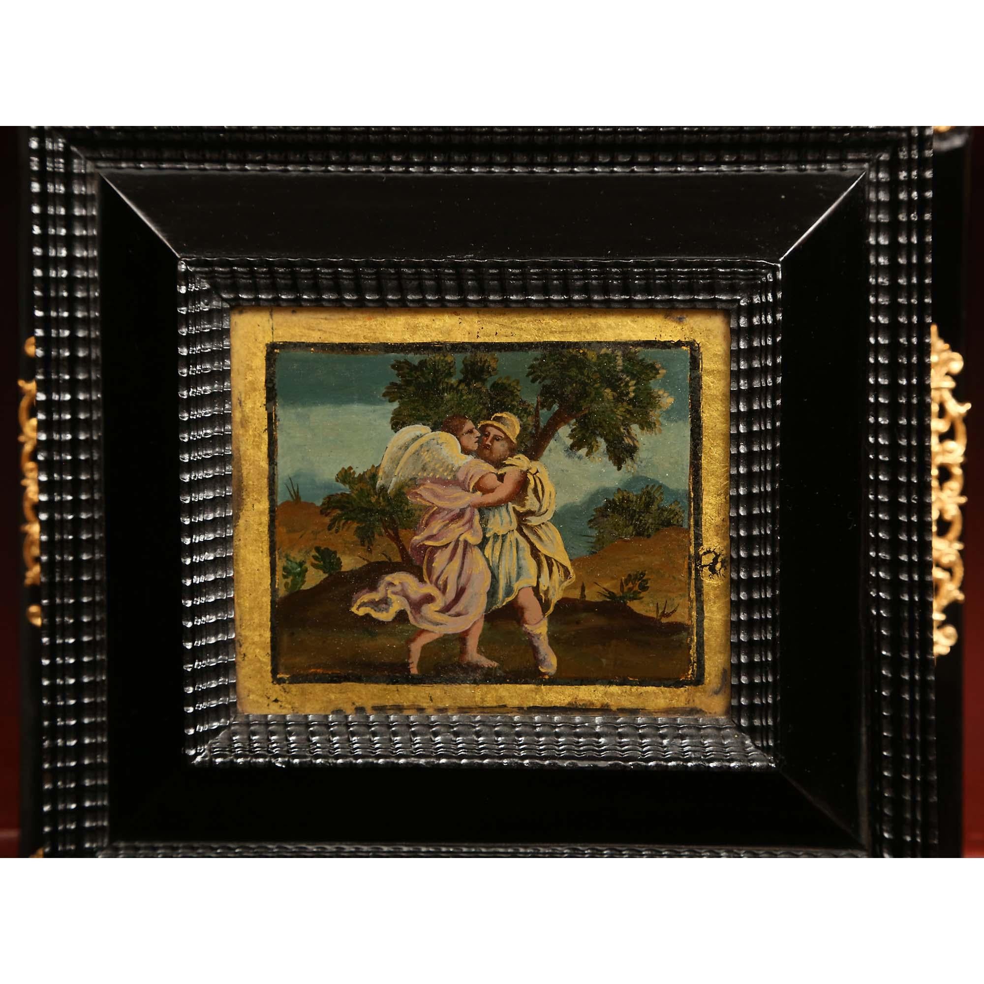 Italian 18th Century Louis XIV Period Ebony and Reverse Painted Glass Cabinet For Sale 7