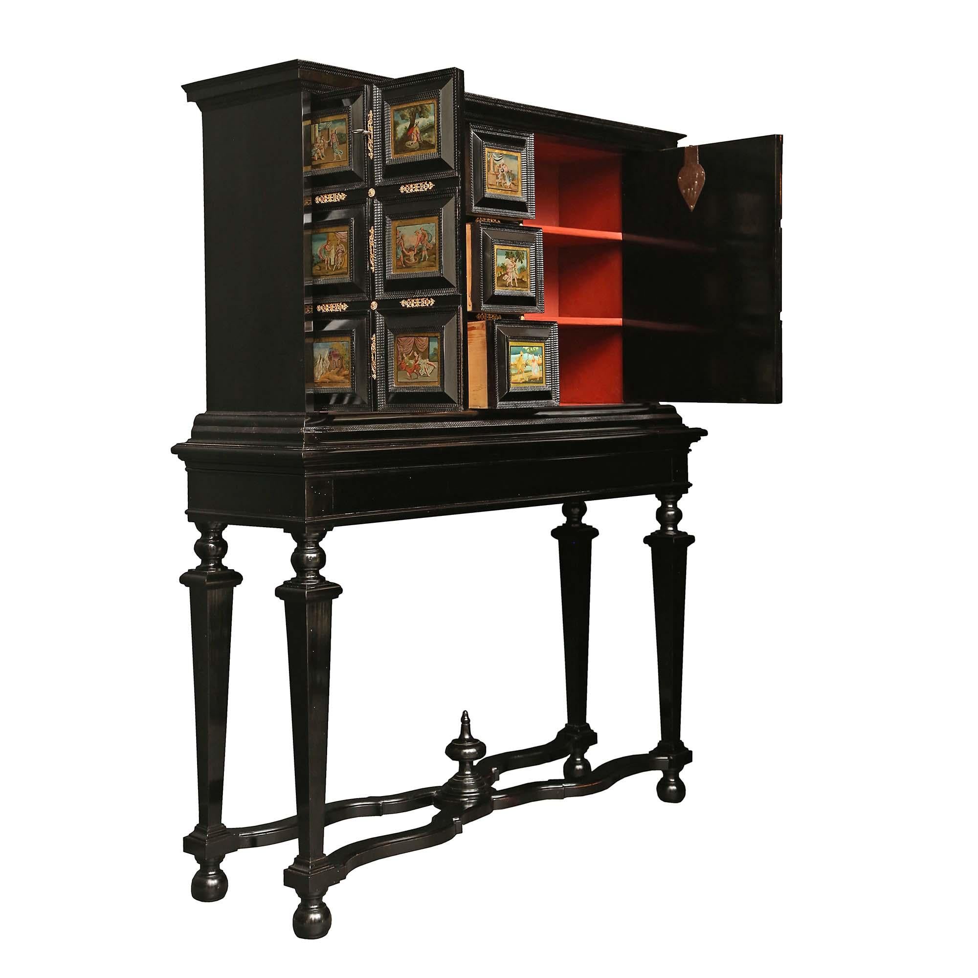 Italian 18th Century Louis XIV Period Ebony and Reverse Painted Glass Cabinet In Good Condition For Sale In West Palm Beach, FL