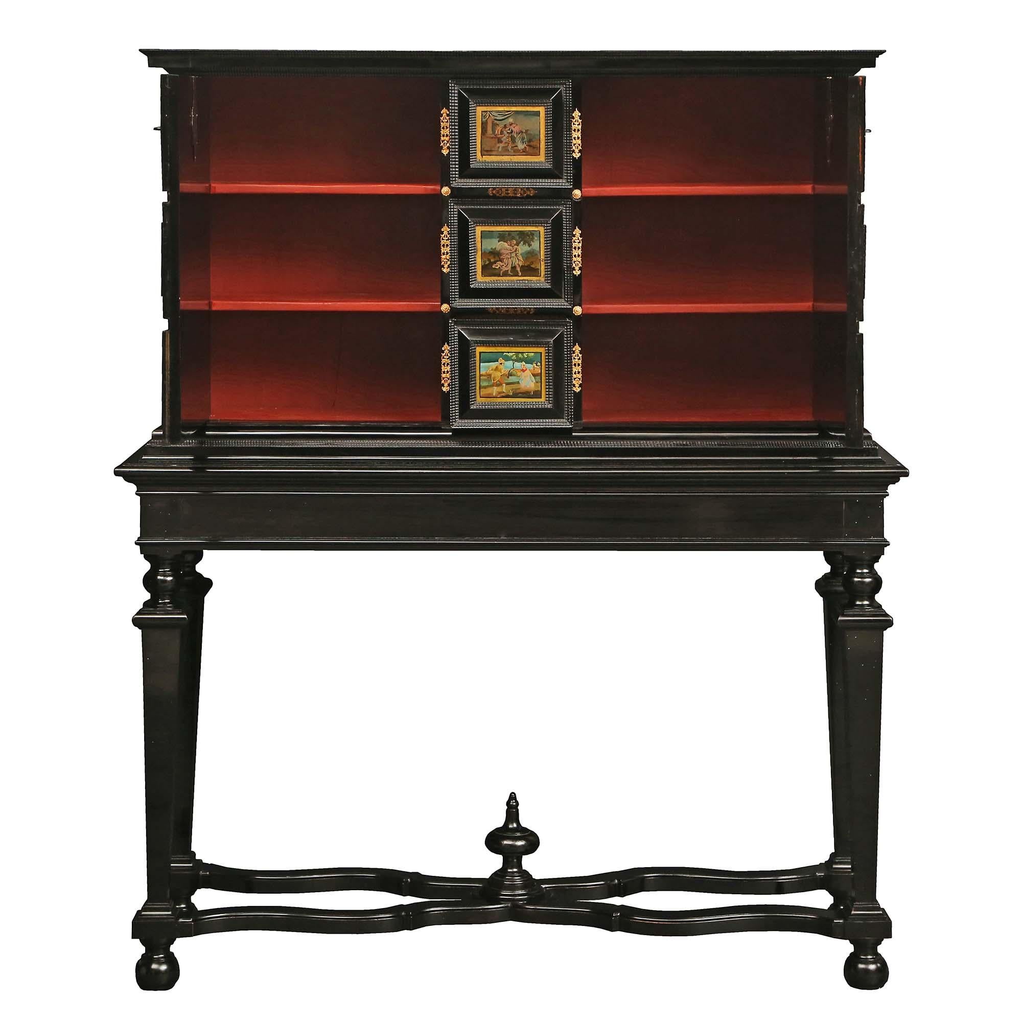 18th Century and Earlier Italian 18th Century Louis XIV Period Ebony and Reverse Painted Glass Cabinet For Sale