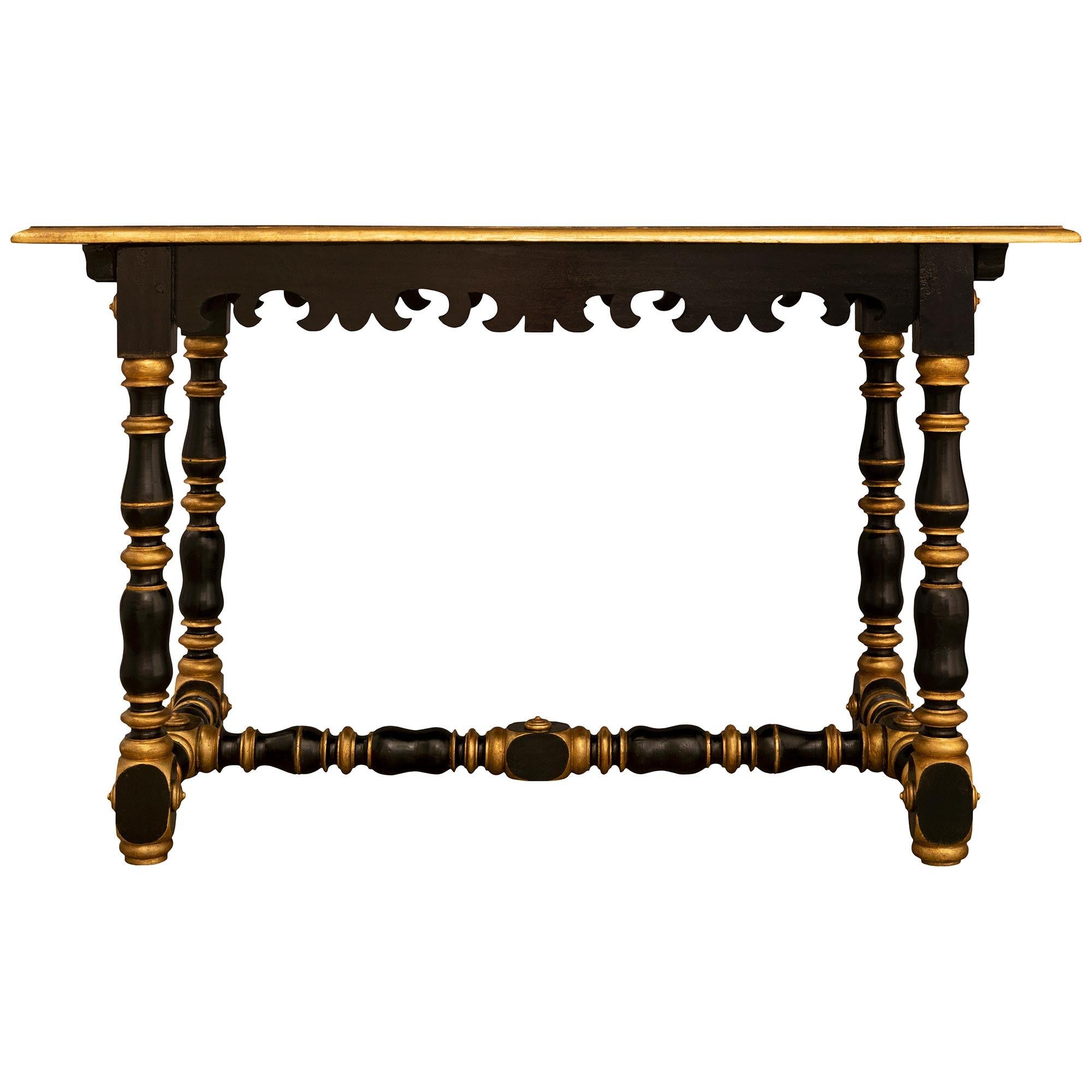 Italian 18th Century Louis XIV Period Fruitwood & Giltwood Side/Center Table For Sale 4