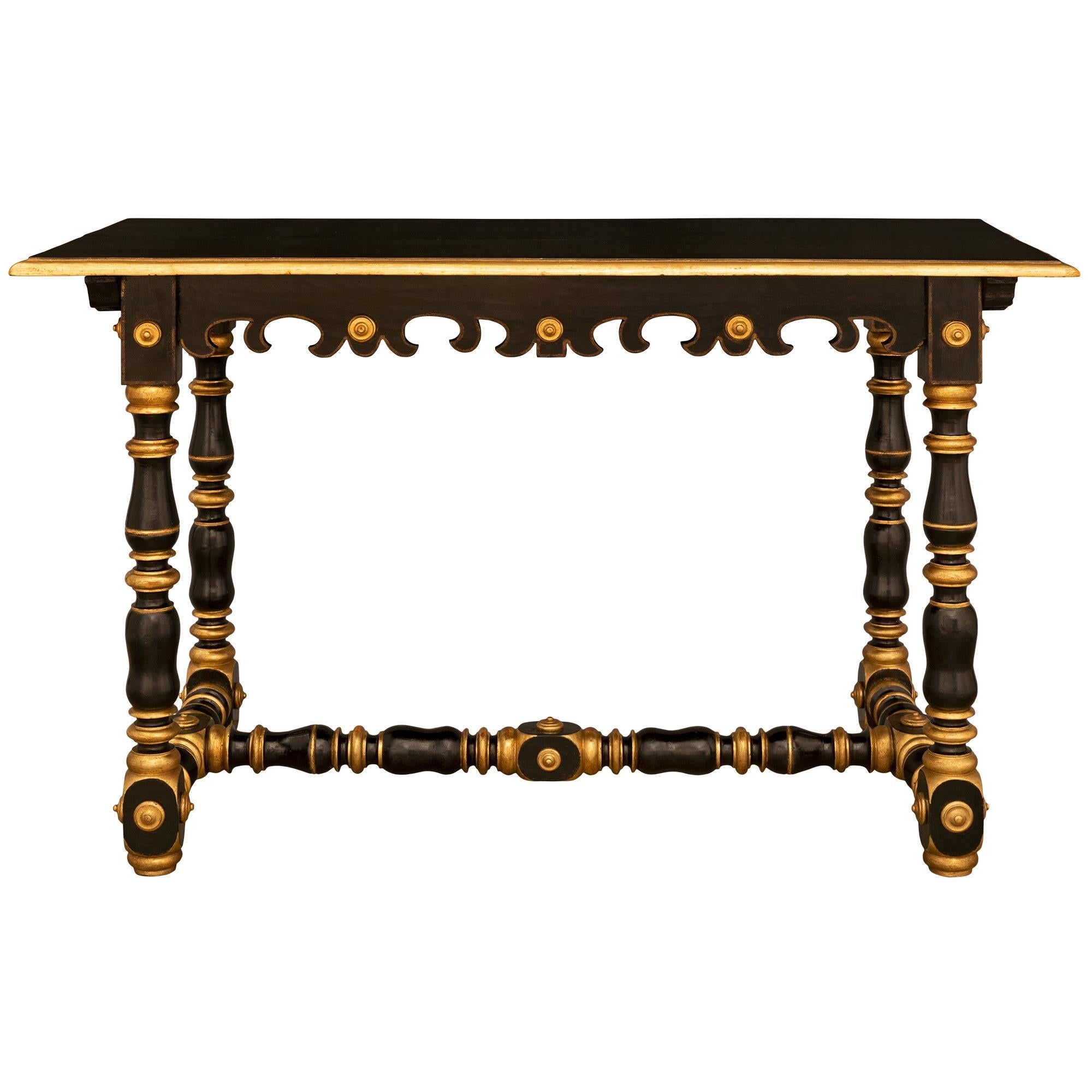 Italian 18th Century Louis XIV Period Fruitwood & Giltwood Side/Center Table For Sale