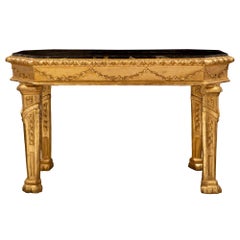 Console romana italiana del XVIII secolo del periodo Luigi XIV in legno dorato e marmo