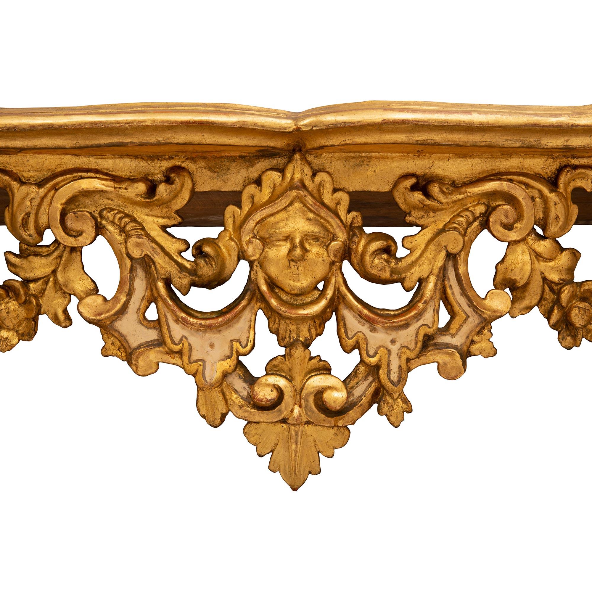 Italian 18th Century Louis XIV Period Giltwood and Patinated Wood Lombardi Conso For Sale 1