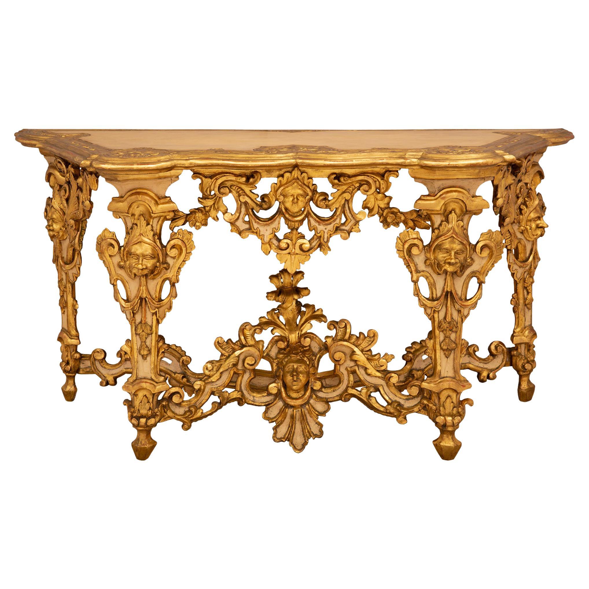 Italian 18th Century Louis XIV Period Giltwood and Patinated Wood Lombardi Conso