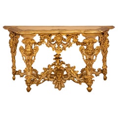 Italian 18th Century Louis XIV Period Giltwood and Patinated Wood Lombardi Conso