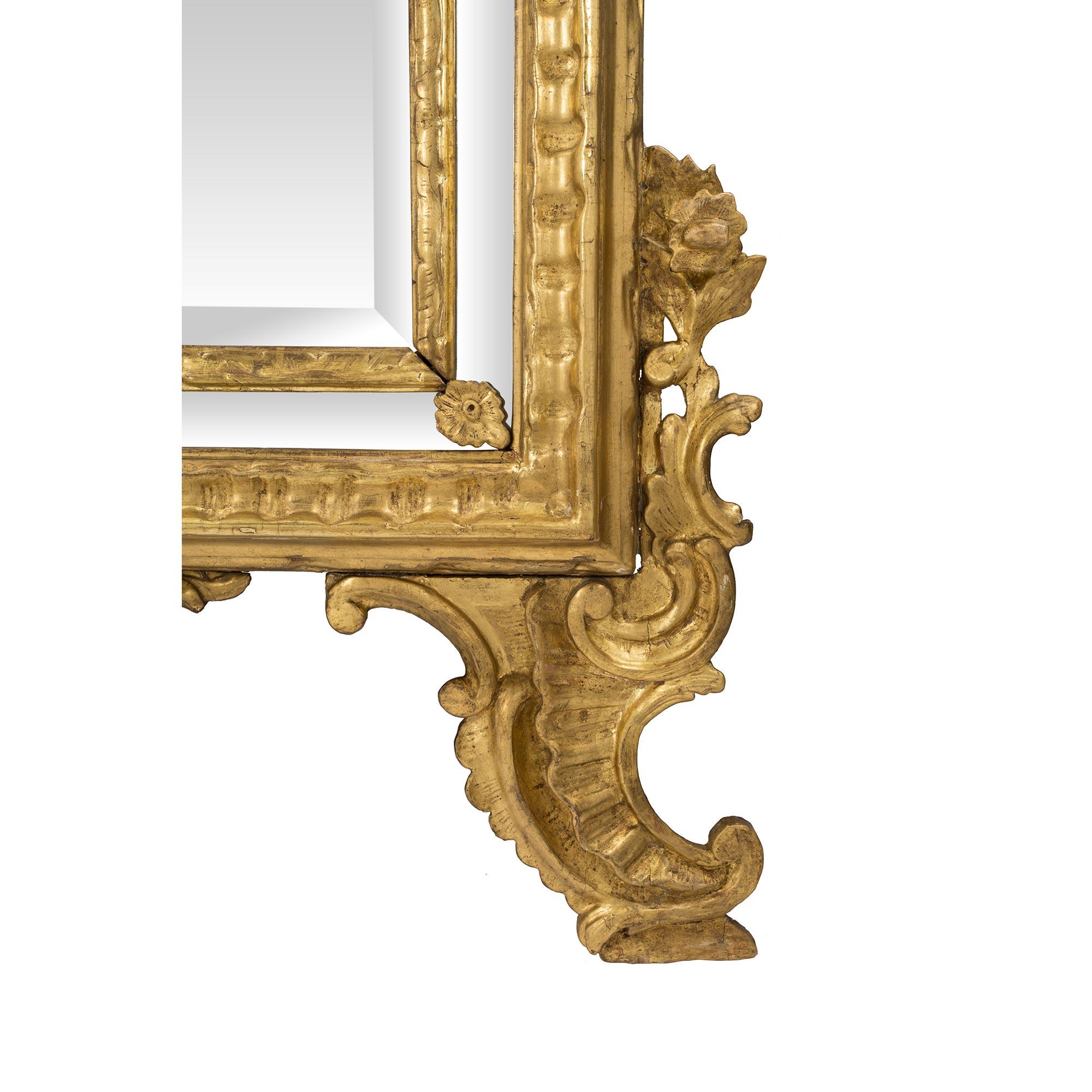 Italian 18th Century Louis XIV Period Giltwood Double Framed Mirror For Sale 1