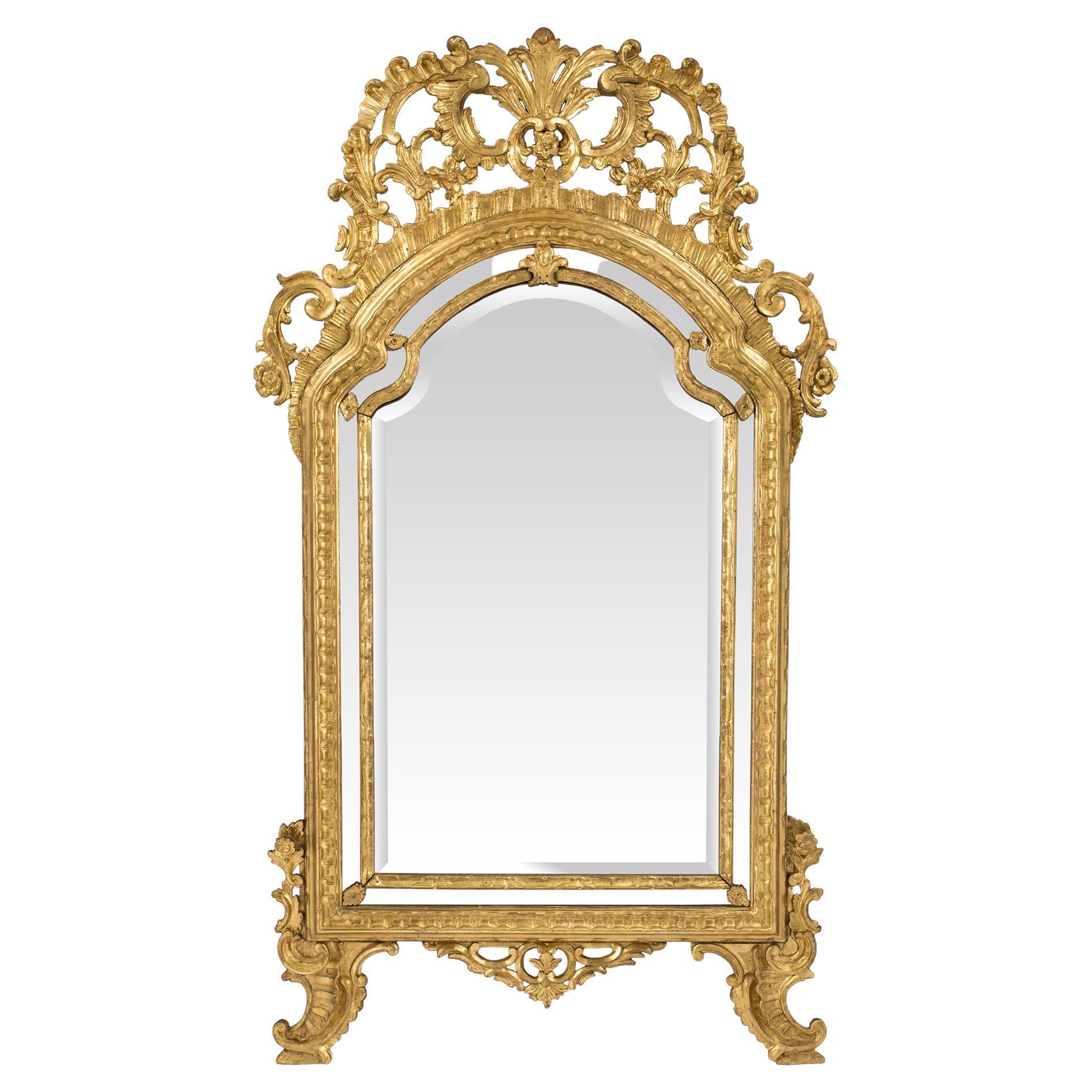 Italian 18th Century Louis XIV Period Giltwood Double Framed Mirror