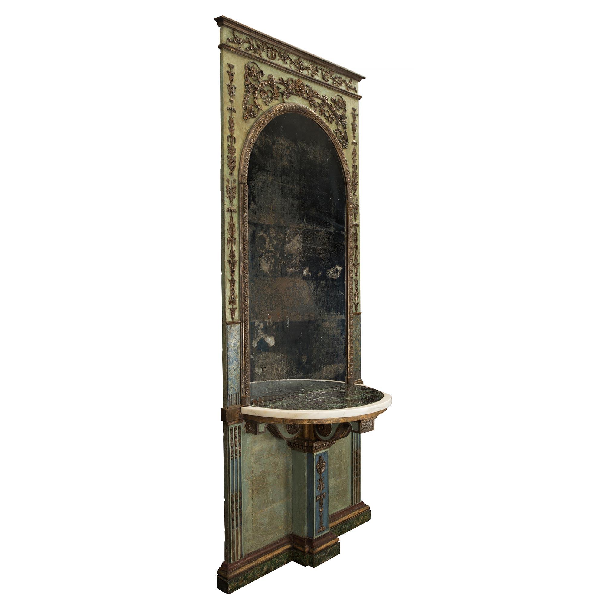 Louis XVI Italian 18th Century Louis XIV Period Mecca Mirror and Console For Sale