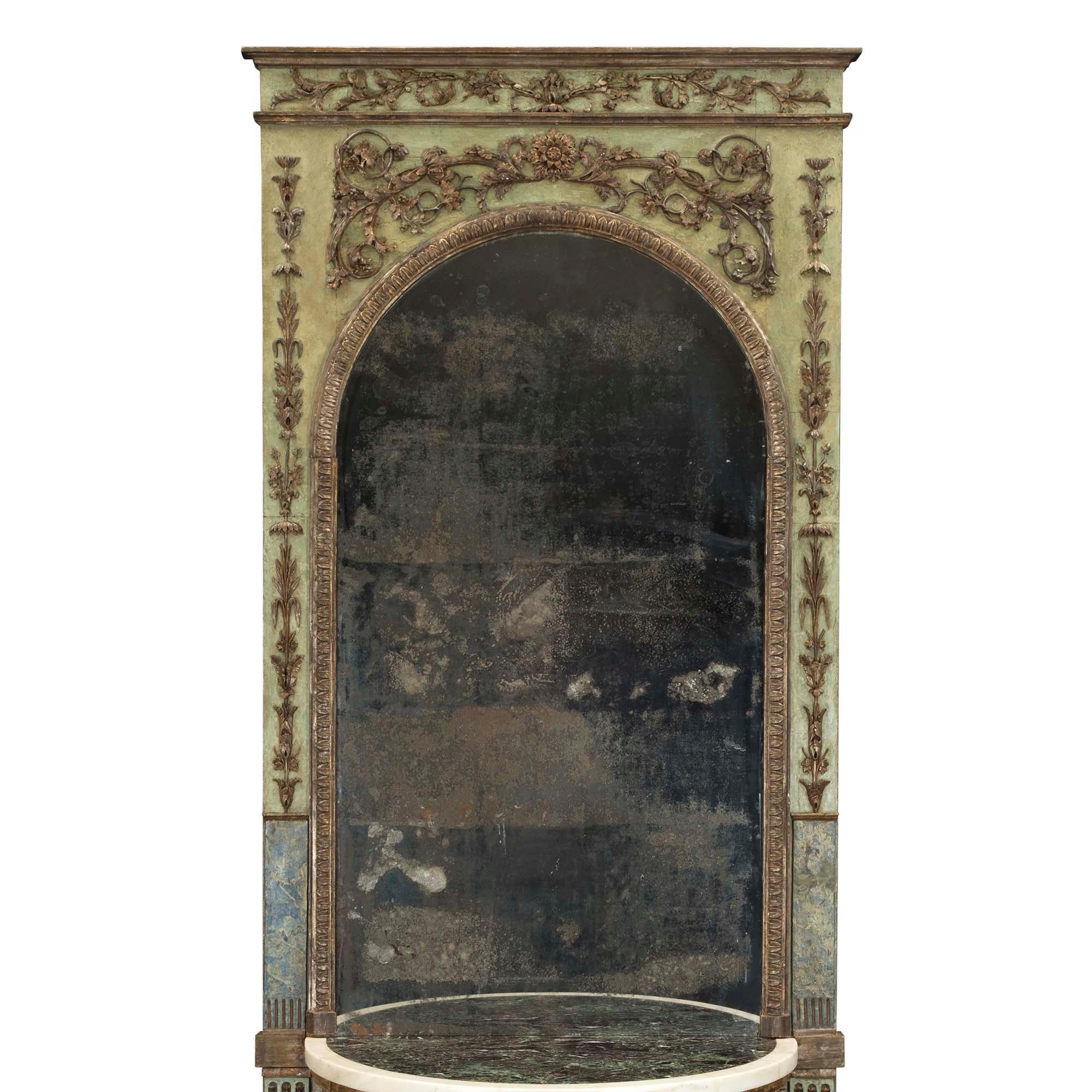 Painted Italian 18th Century Louis XIV Period Mecca Mirror and Console For Sale