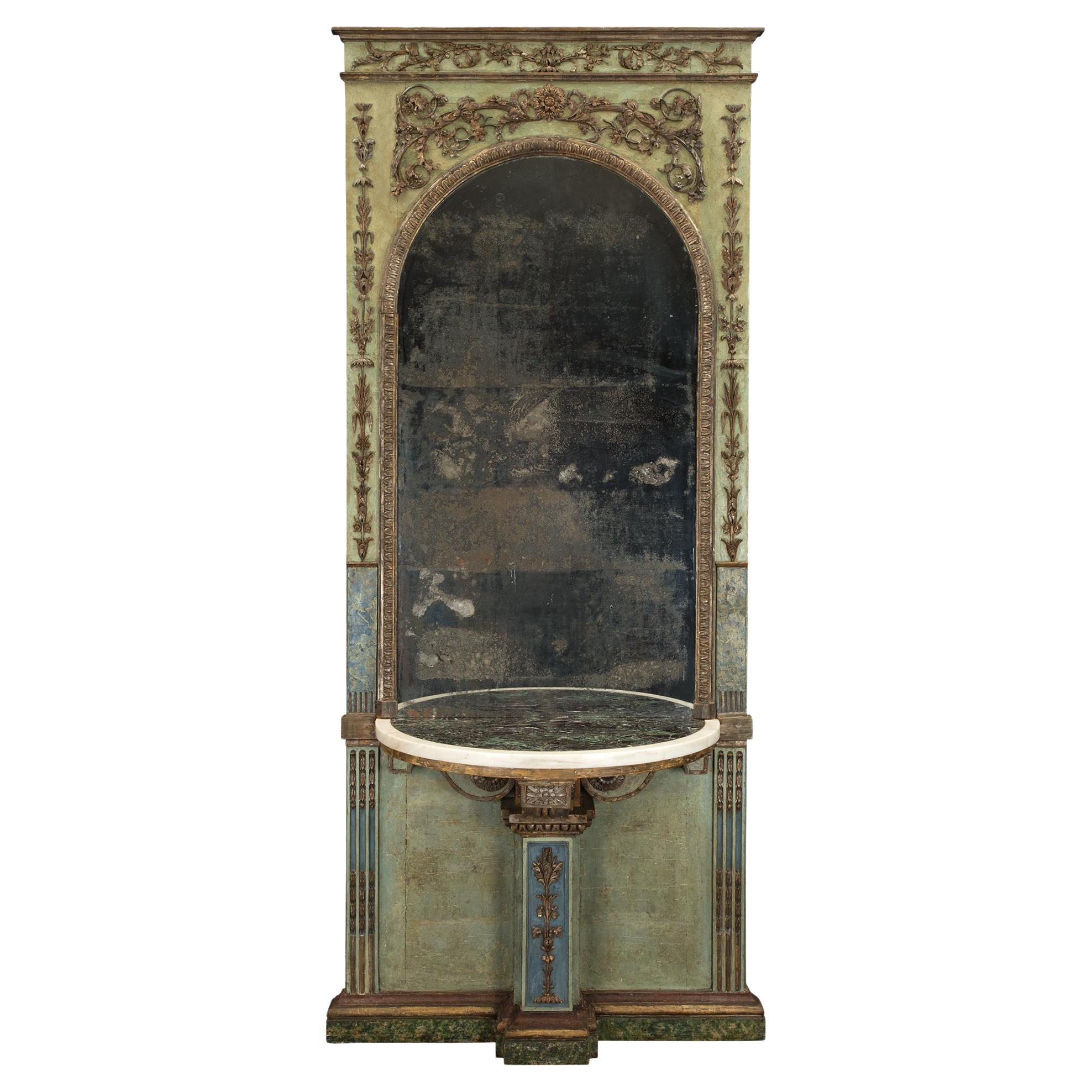 Italian 18th Century Louis XIV Period Mecca Mirror and Console