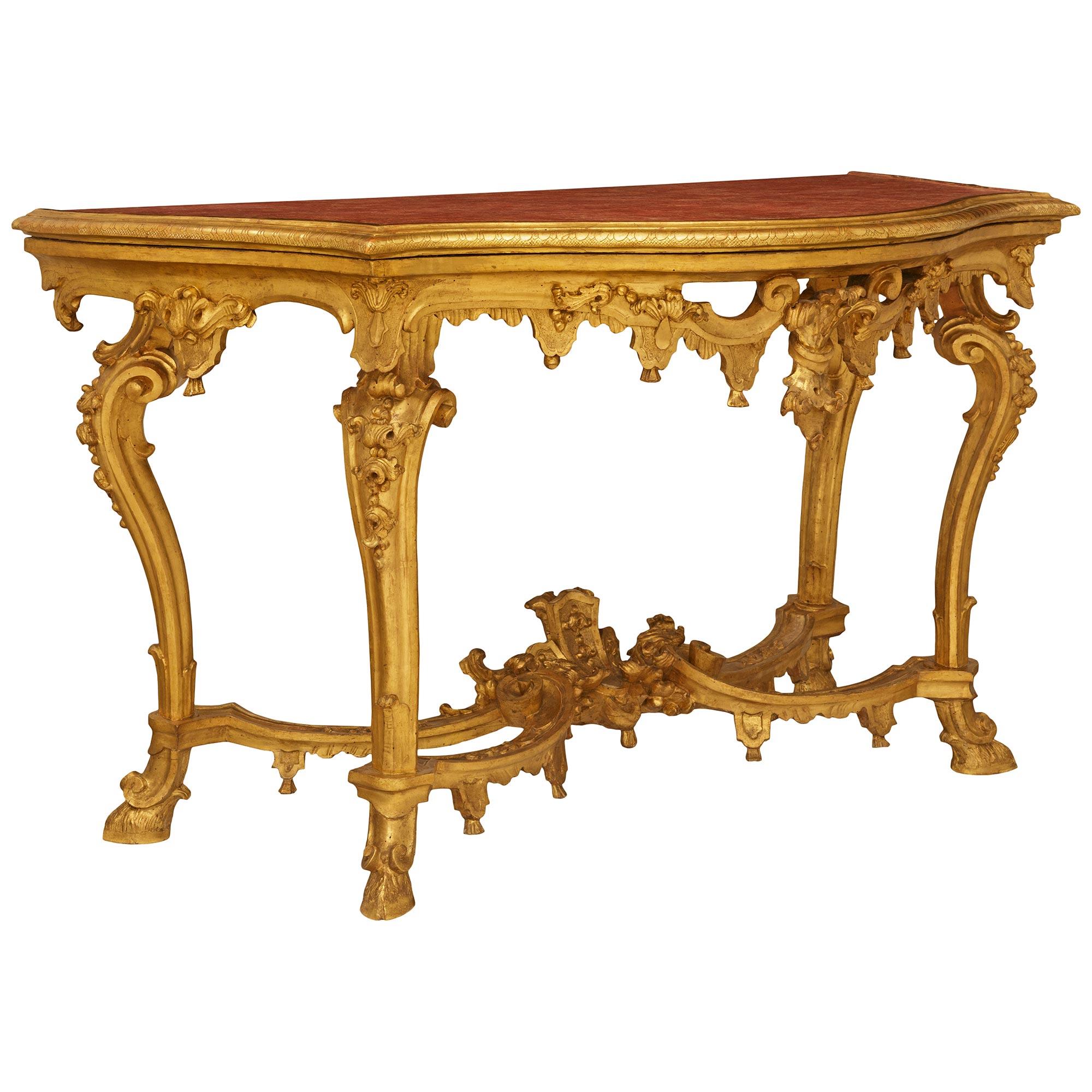 Italian 18th century Louis XIV Period Venetian st. Giltwood console In Good Condition For Sale In West Palm Beach, FL