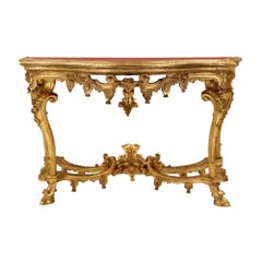 Antique Italian 18th Century Louis XIV Period Venetian Giltwood Console