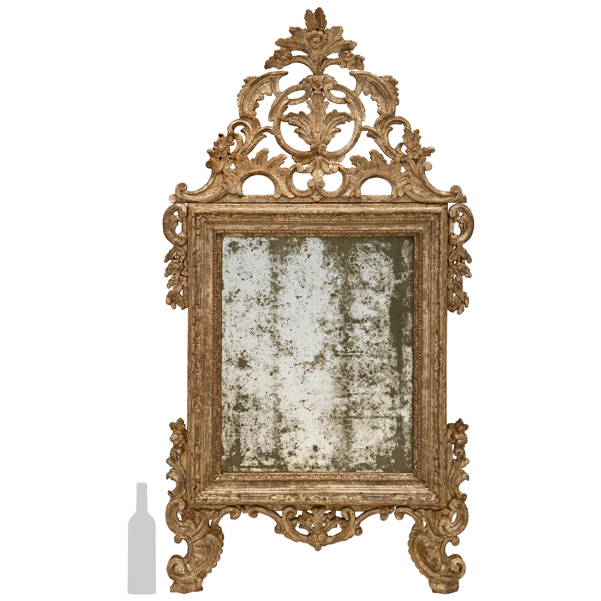 Miroir Mecca italien d'époque Louis XIV du 18ème siècle en or blanc en vente