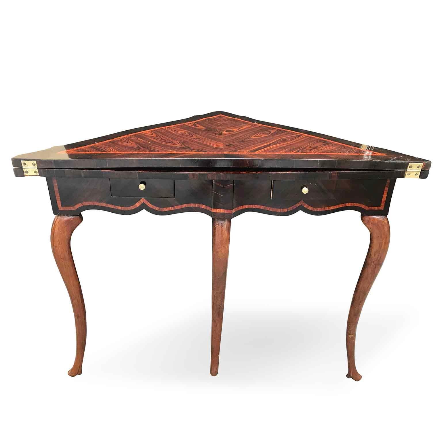 Italian 18th Century Louis XIV Rosewood Corner Fold Over Game Table Genoese  2