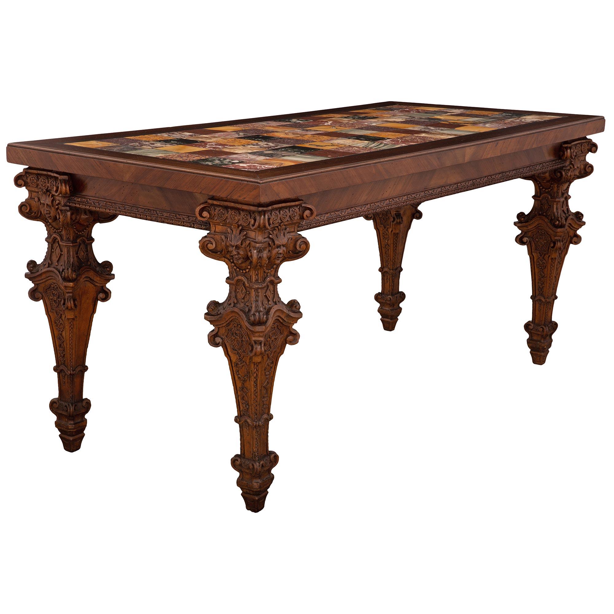 Italian 18th Century Louis XIV Style Walnut and Marble Specimen Center Table In Good Condition For Sale In West Palm Beach, FL