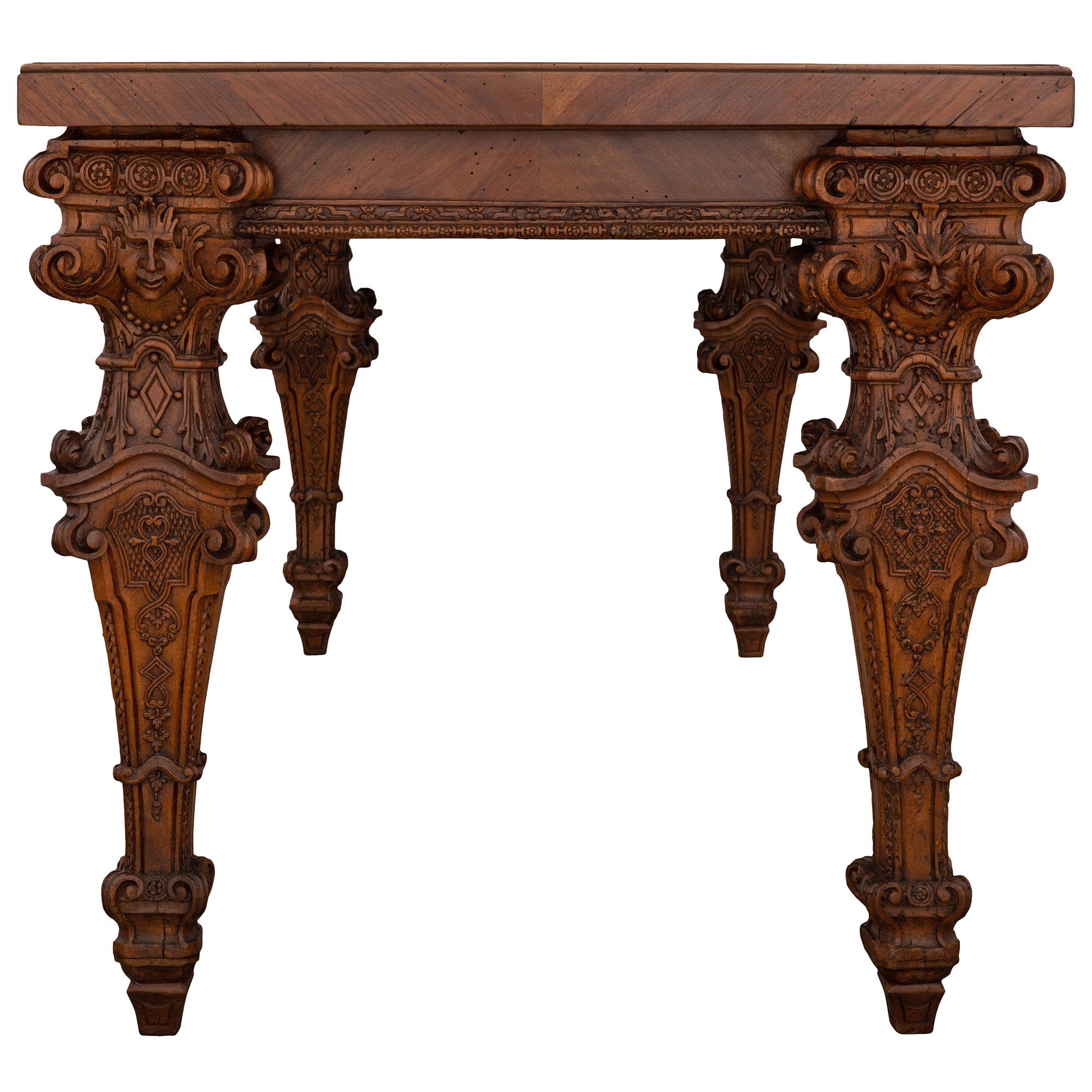18th Century and Earlier Italian 18th Century Louis XIV Style Walnut and Marble Specimen Center Table For Sale