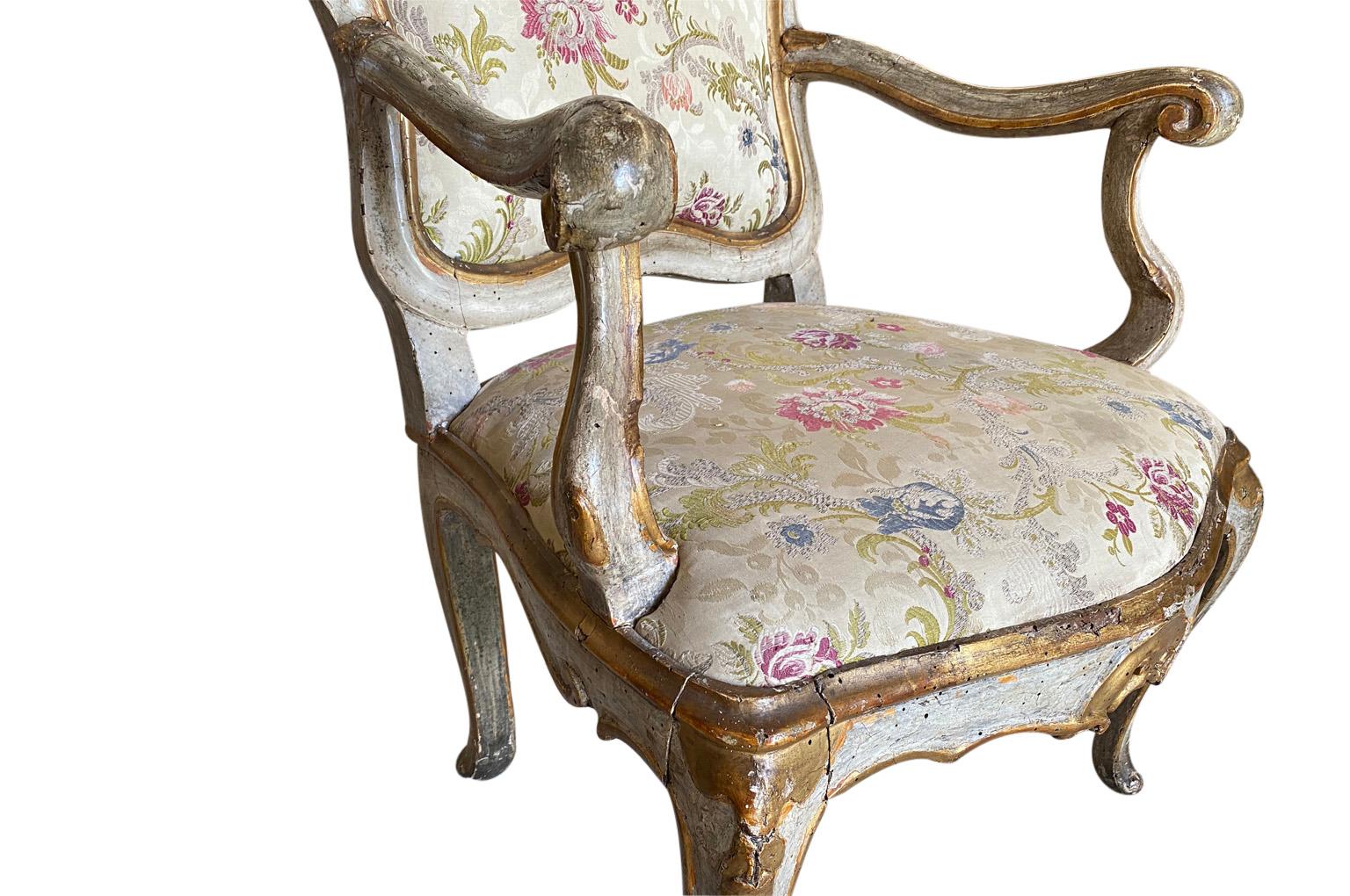 18th Century and Earlier Italian 18th Century Louis XV Fauteuil, Armchair For Sale