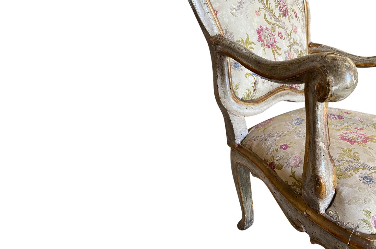 Wood Italian 18th Century Louis XV Fauteuil, Armchair For Sale