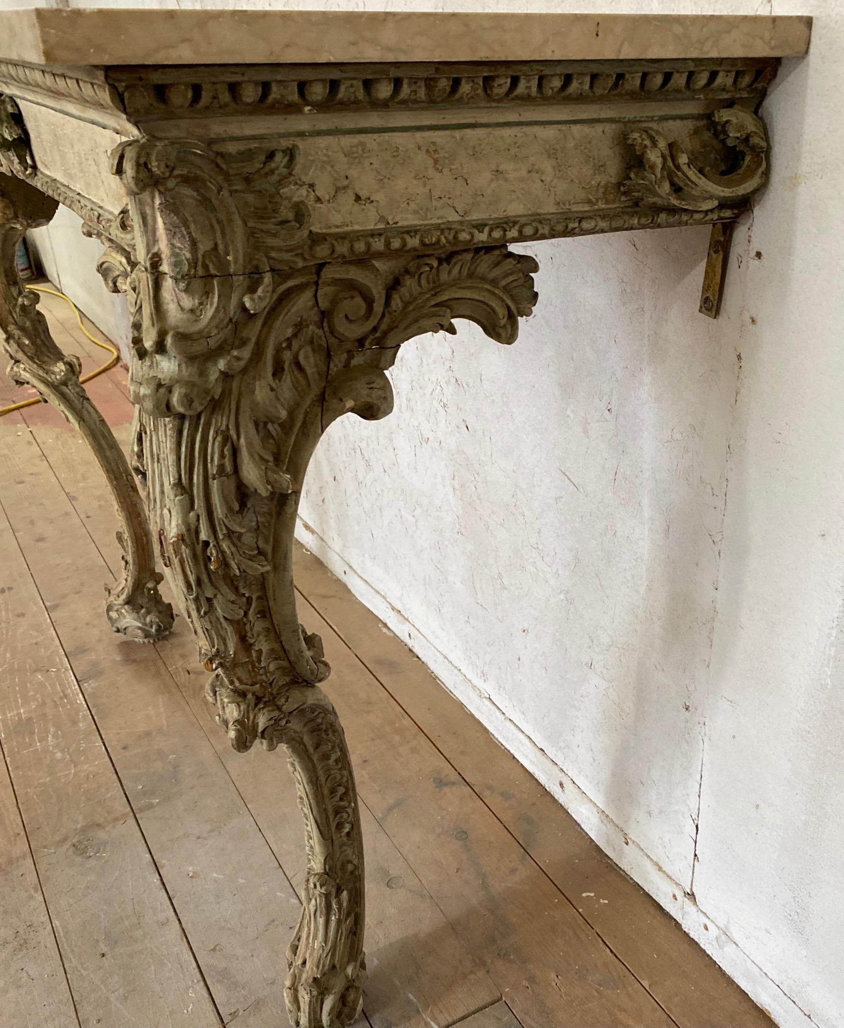 Italian 18th Century Louis XV Giltwood and Marble Console Table For Sale 6