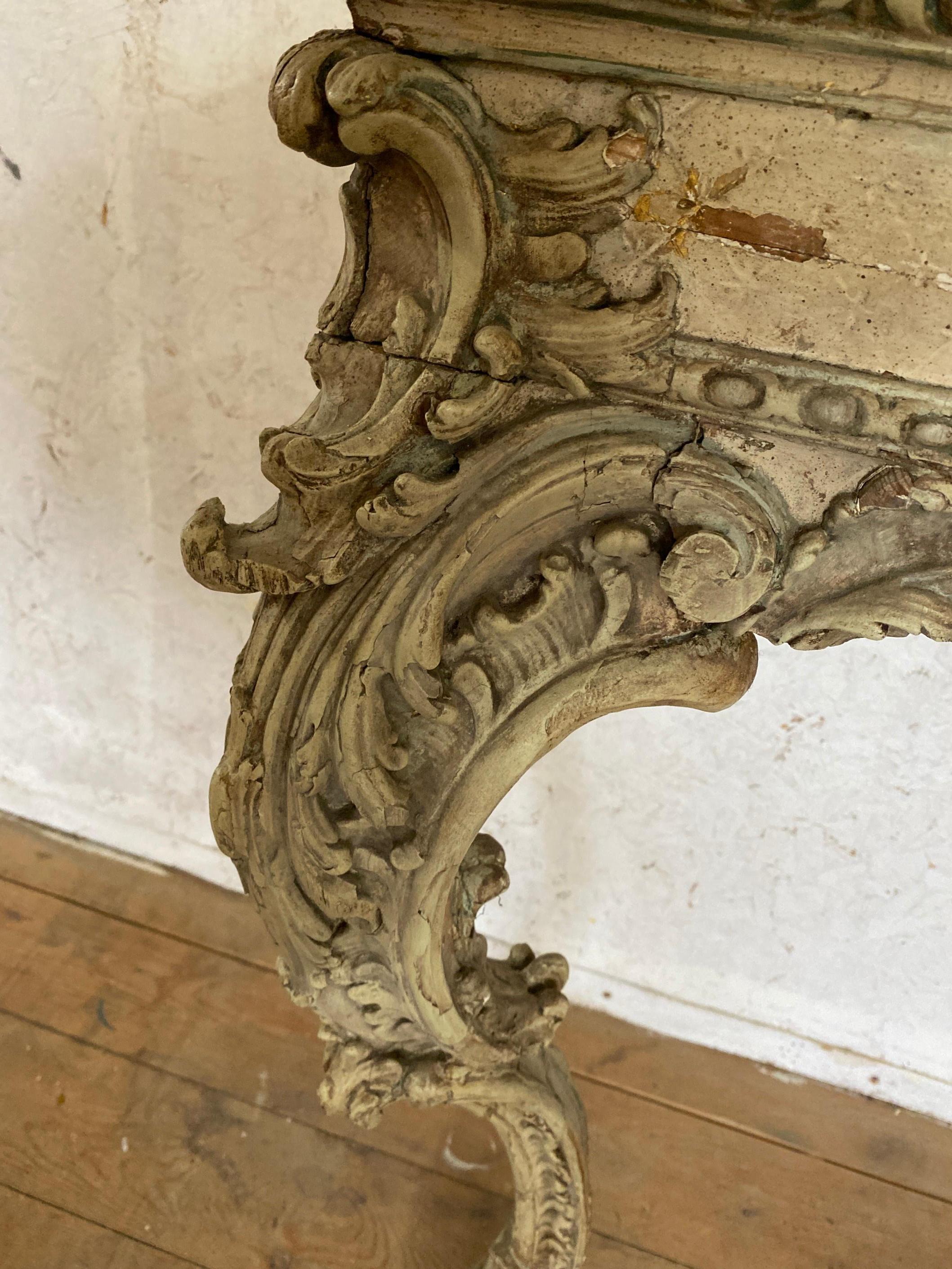 Italian 18th Century Louis XV Giltwood and Marble Console Table In Fair Condition For Sale In Sheffield, MA