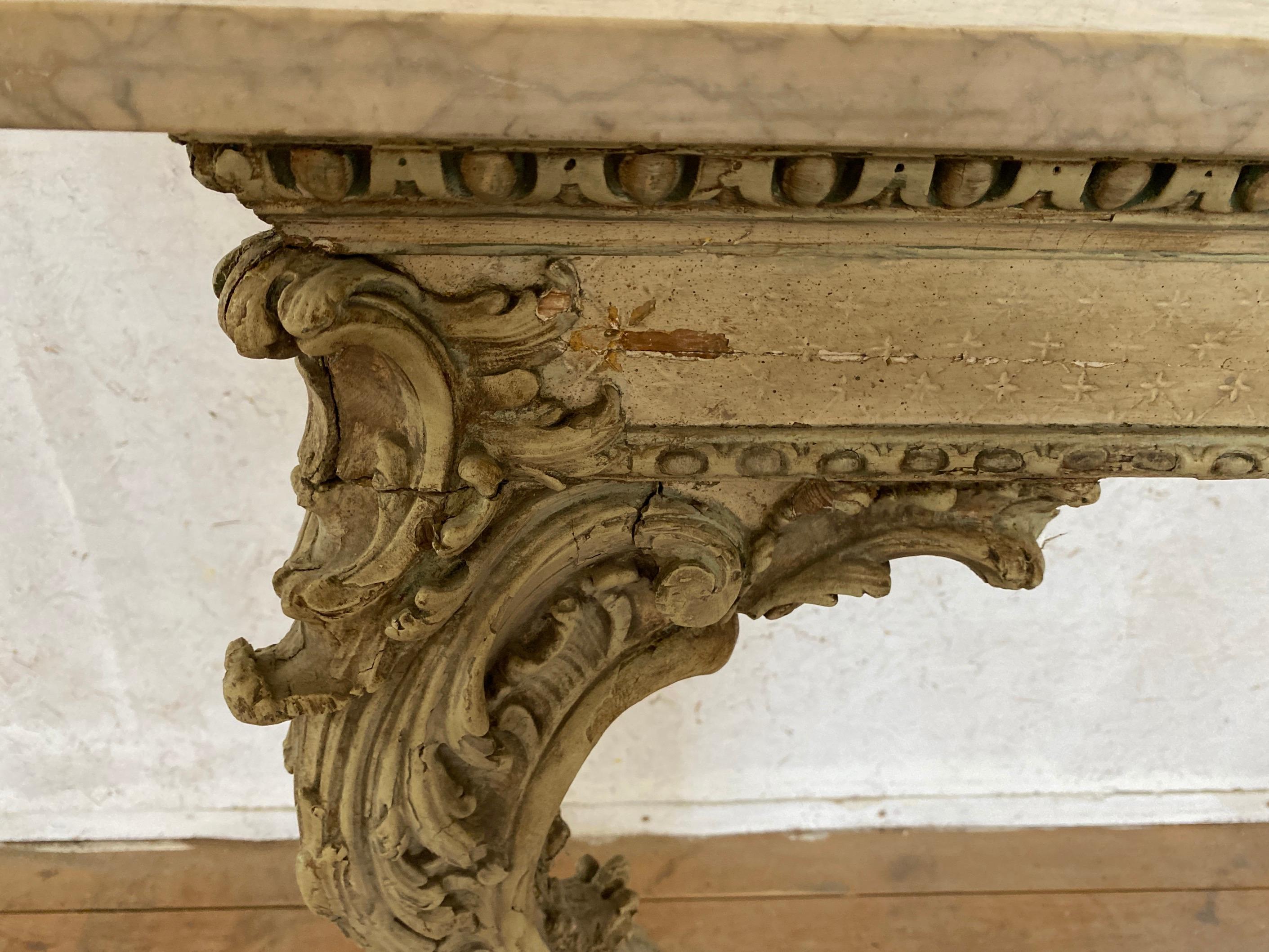 18th Century and Earlier Italian 18th Century Louis XV Giltwood and Marble Console Table For Sale