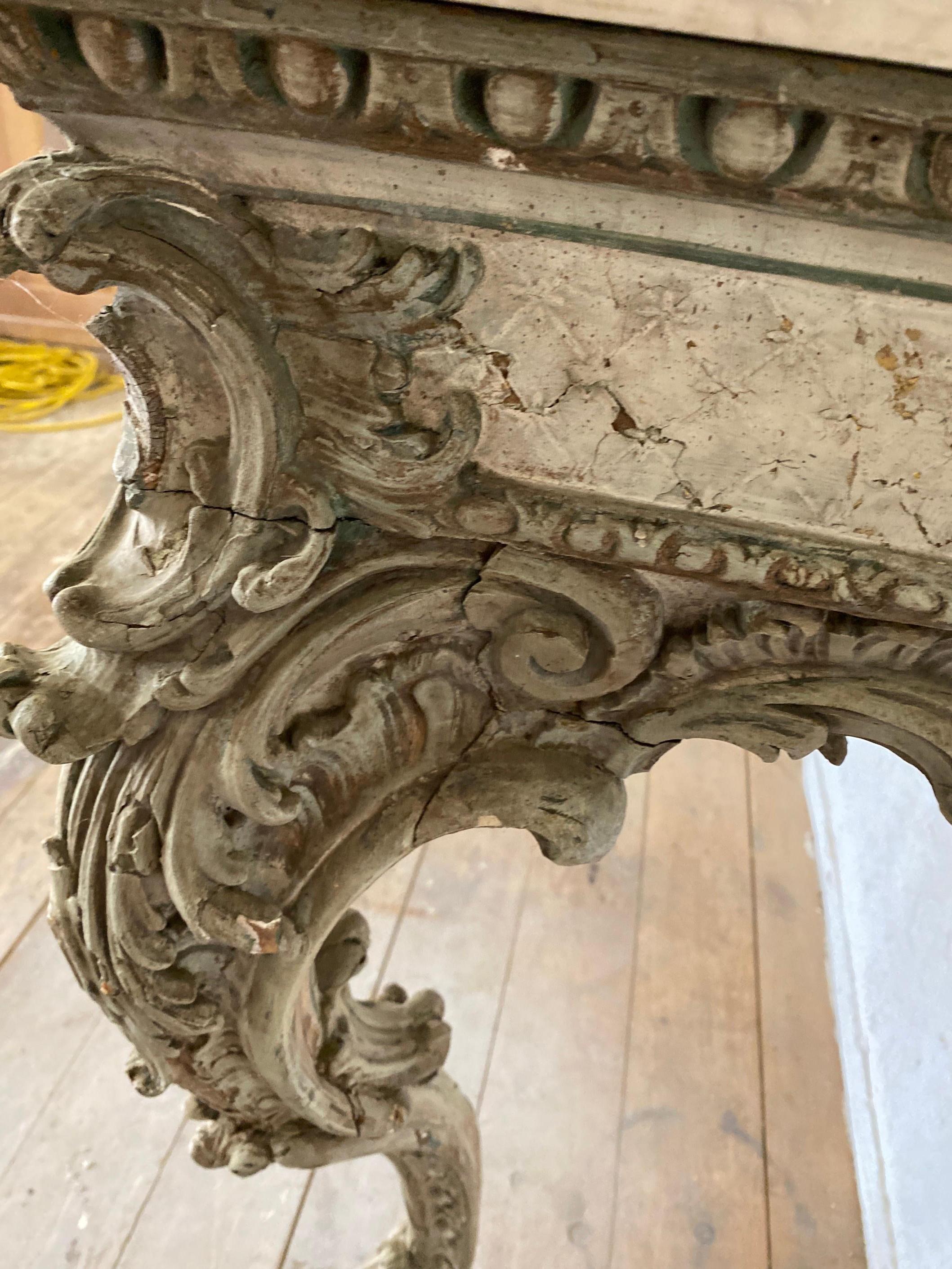 Italian 18th Century Louis XV Giltwood and Marble Console Table For Sale 4