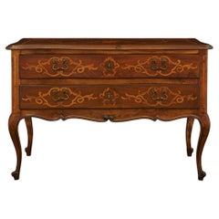 Italian 18th century Louis XV Period Cherrywood, Maple and Brass chest