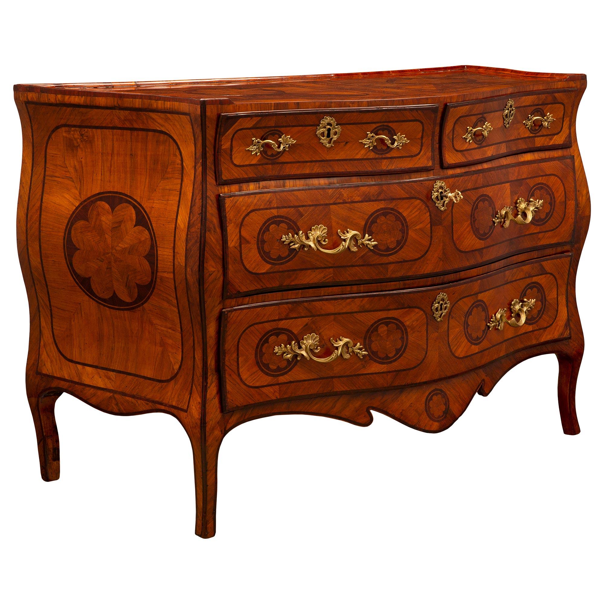 Italian 18th Century Louis XV Period Fruitwood, Kingwood and Ormolu Commode In Good Condition For Sale In West Palm Beach, FL