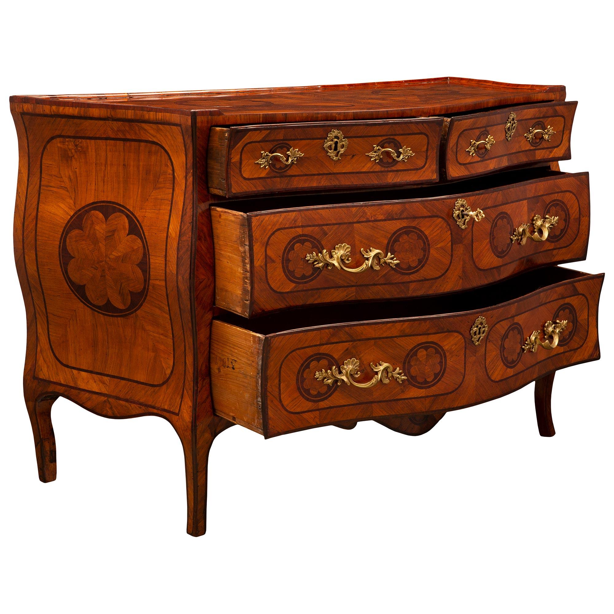 18th Century and Earlier Italian 18th Century Louis XV Period Fruitwood, Kingwood and Ormolu Commode For Sale