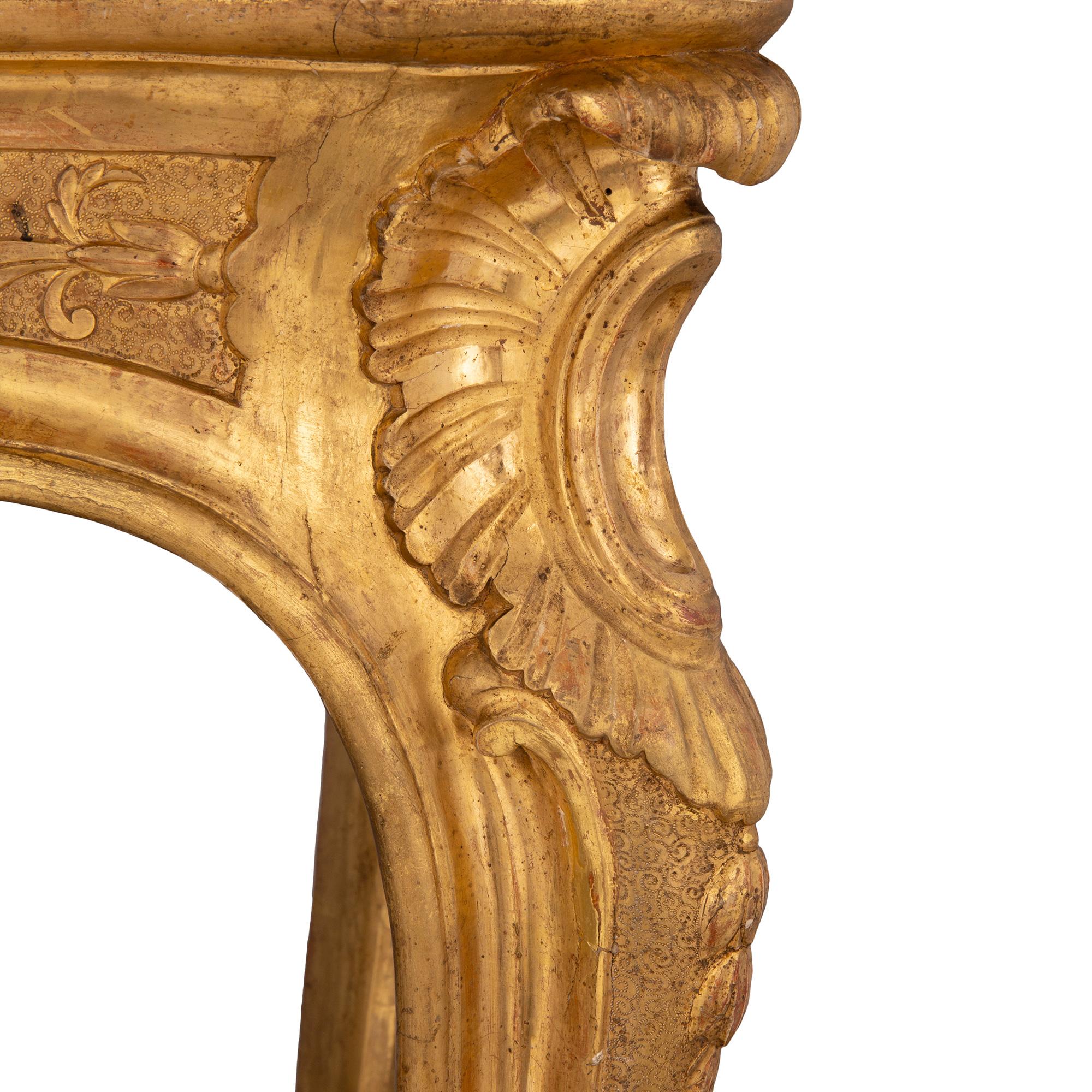 Italian 18th Century Louis XV Period Giltwood and Marble Freestanding Console For Sale 2