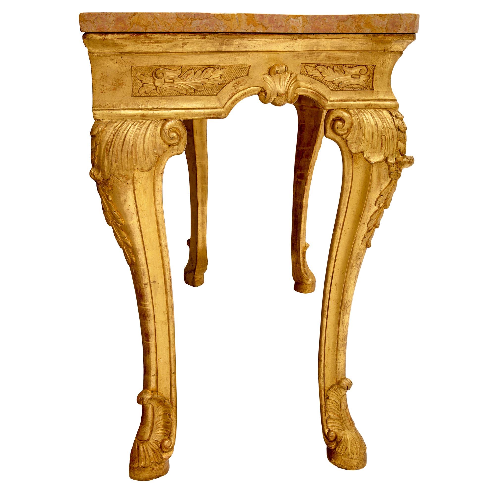 18th Century and Earlier Italian 18th Century Louis XV Period Giltwood and Rose Phocéen Marble Console For Sale