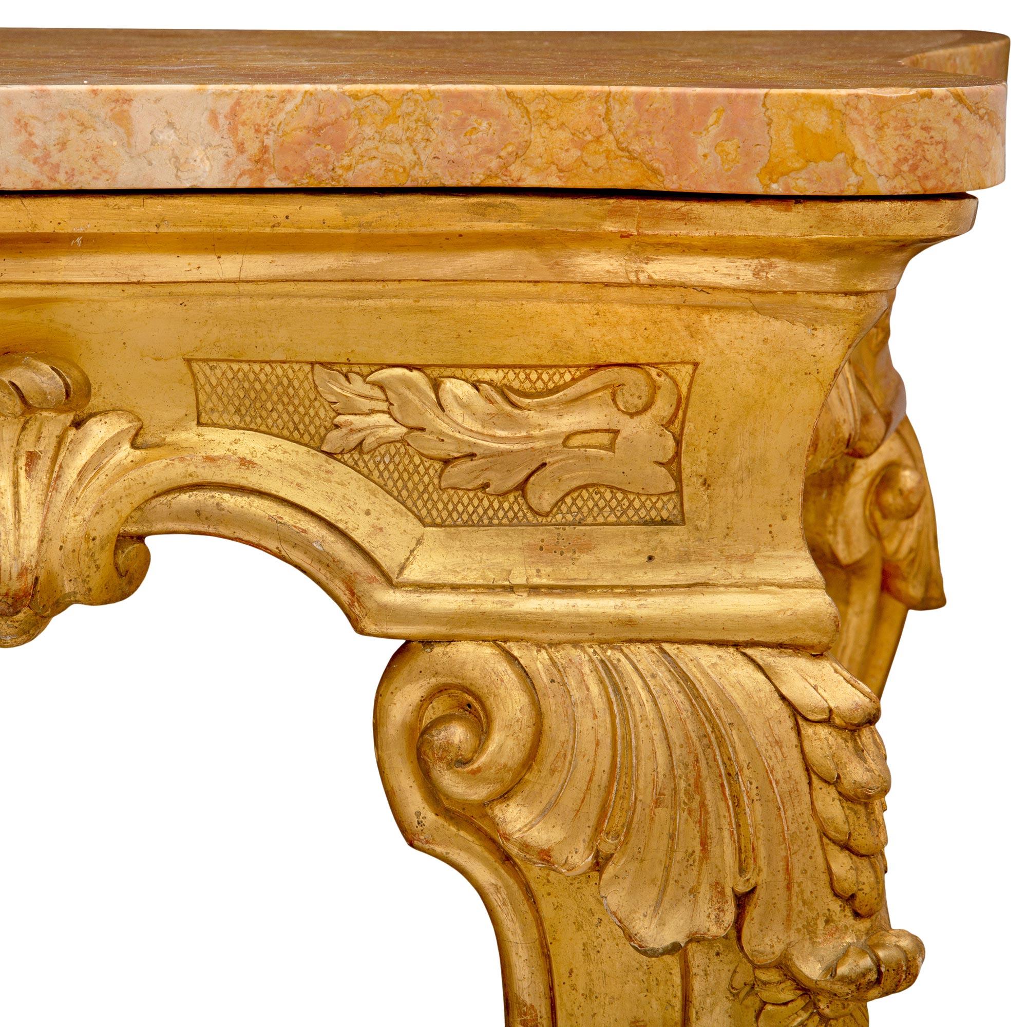 Italian 18th Century Louis XV Period Giltwood and Rose Phocéen Marble Console For Sale 2