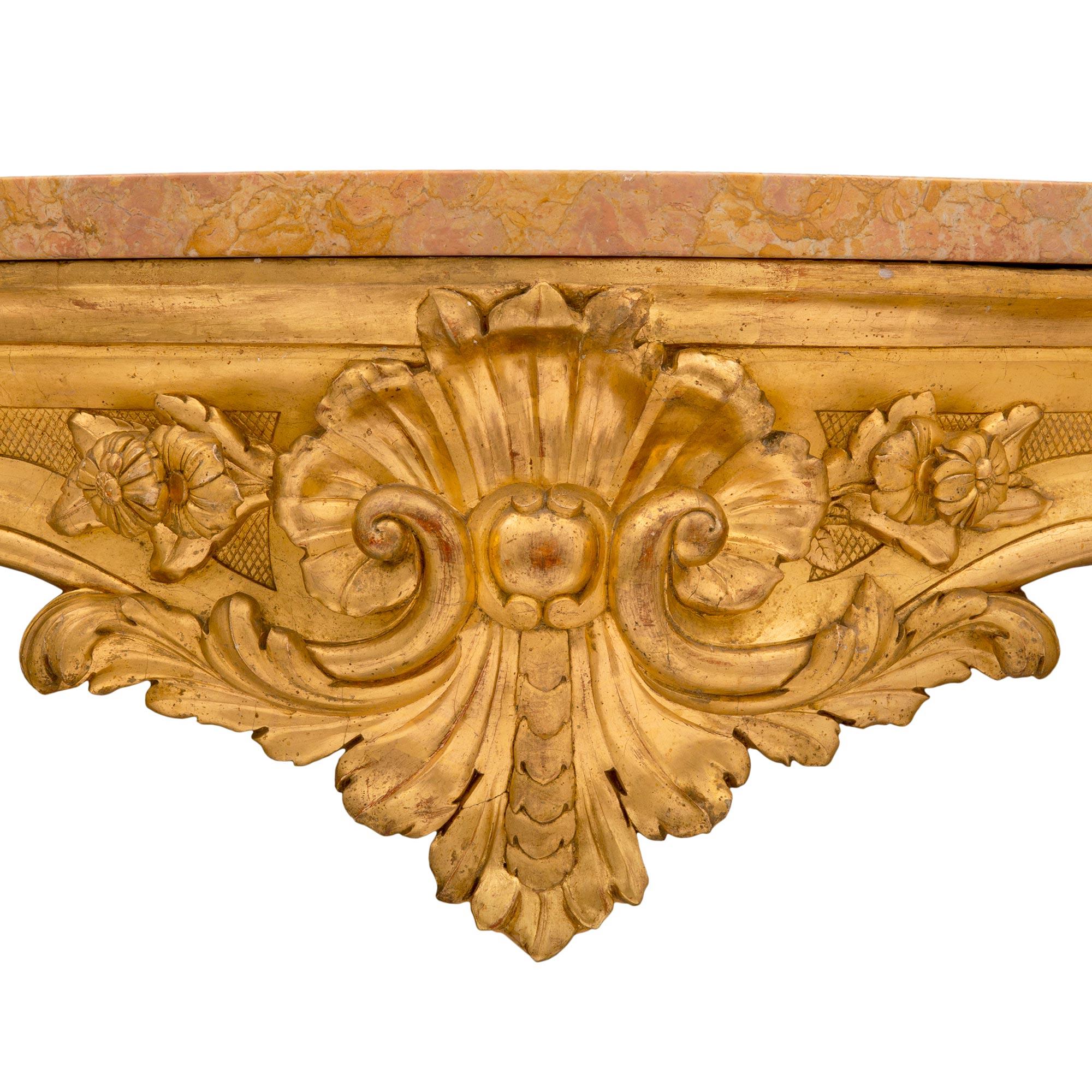Italian 18th Century Louis XV Period Giltwood and Rose Phocéen Marble Console For Sale 3