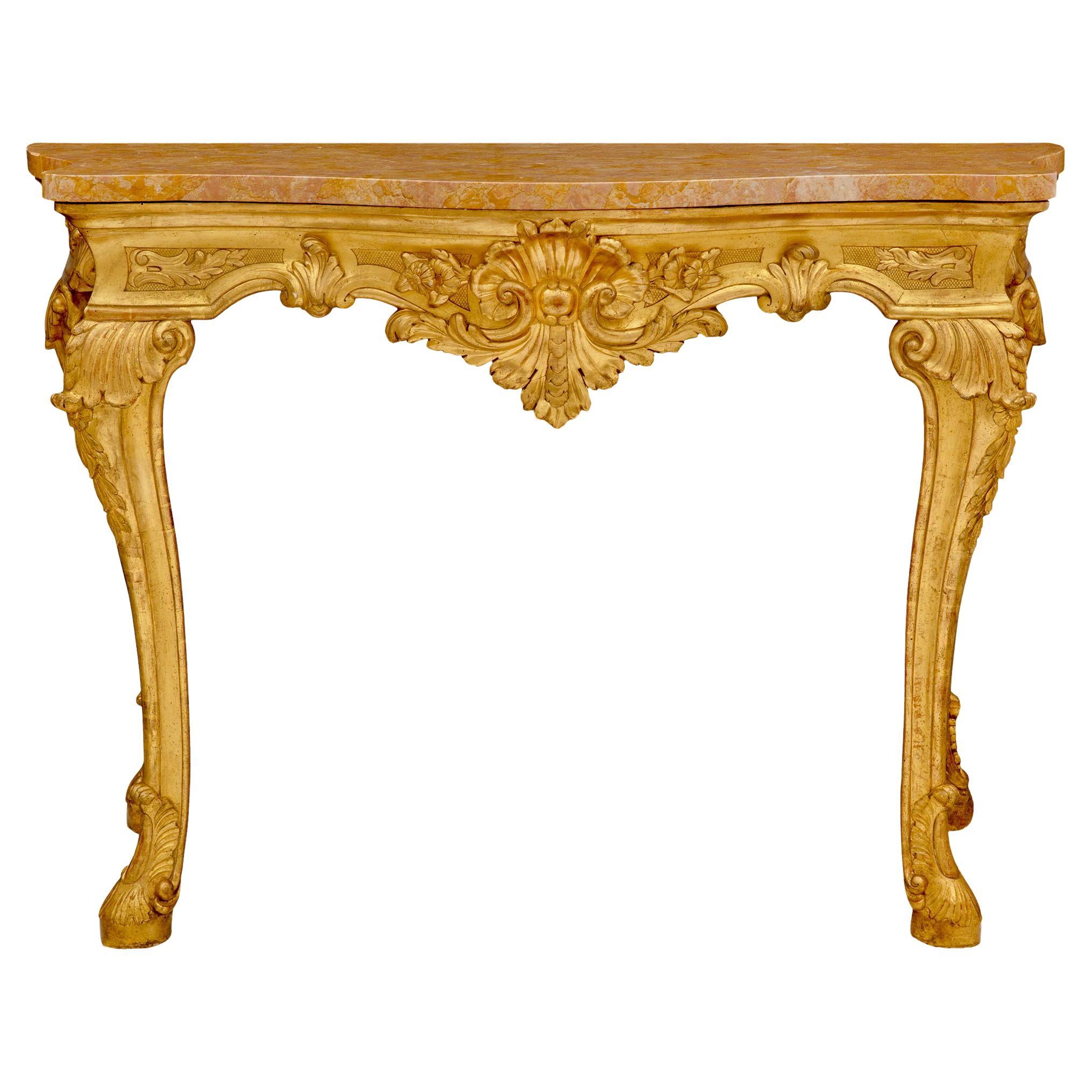 Italian 18th Century Louis XV Period Giltwood and Rose Phocéen Marble Console