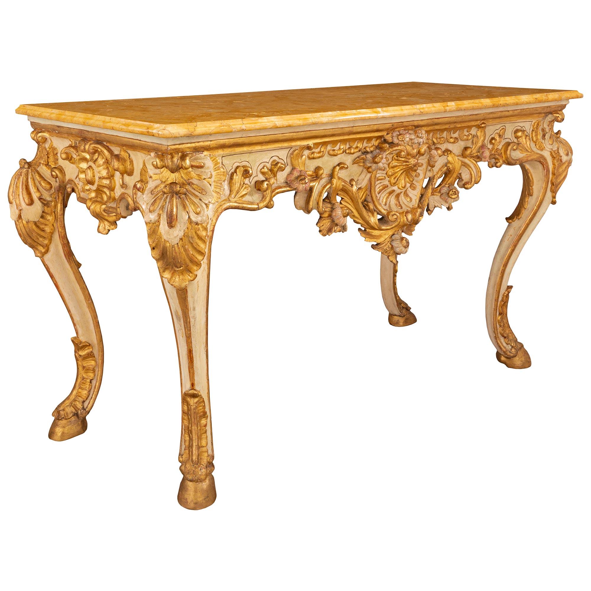 Italian 18th Century Louis XV Period Patinated and Giltwood Console In Good Condition For Sale In West Palm Beach, FL