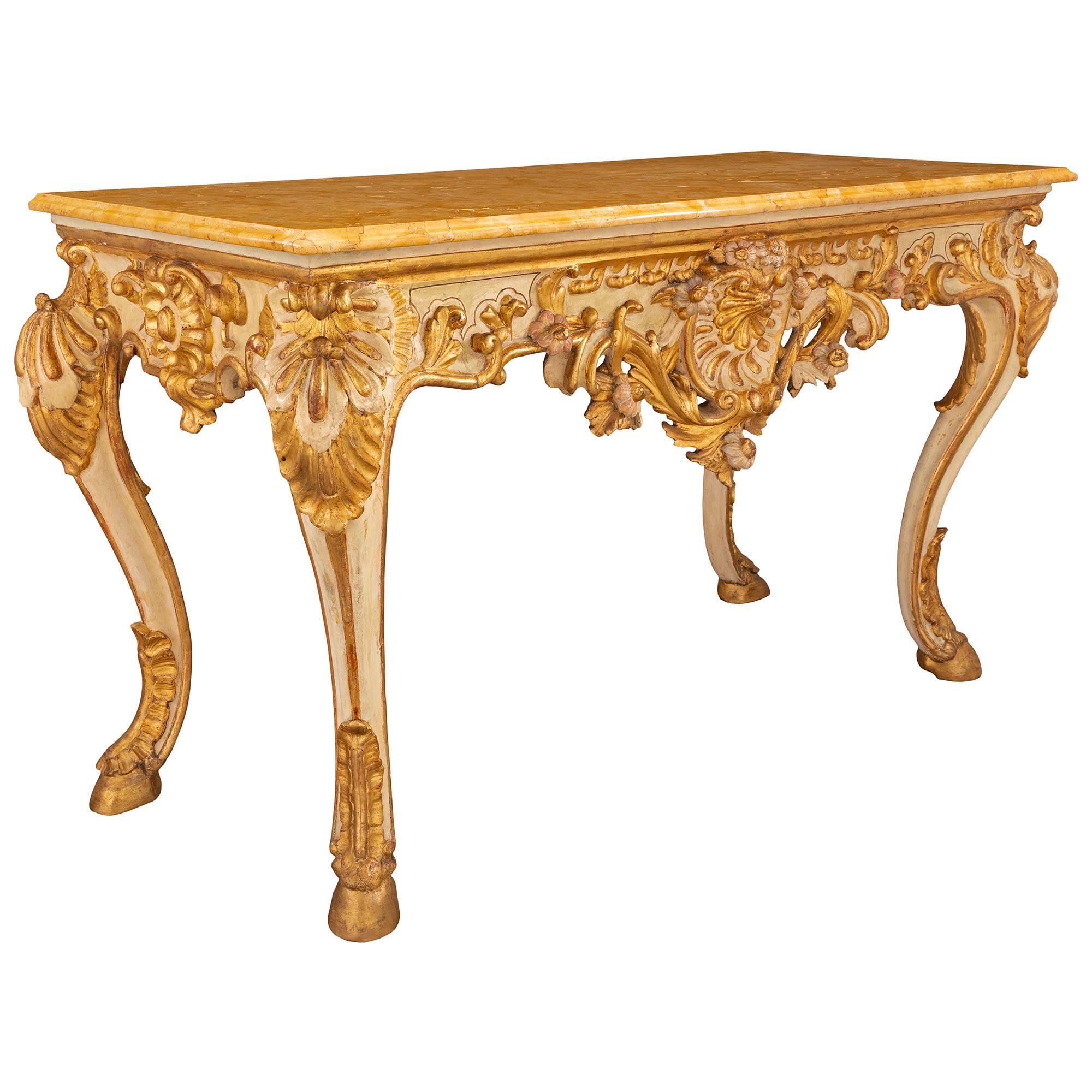 Patiné Console italienne d'époque Louis XV du 18ème siècle en bois patiné et doré en vente