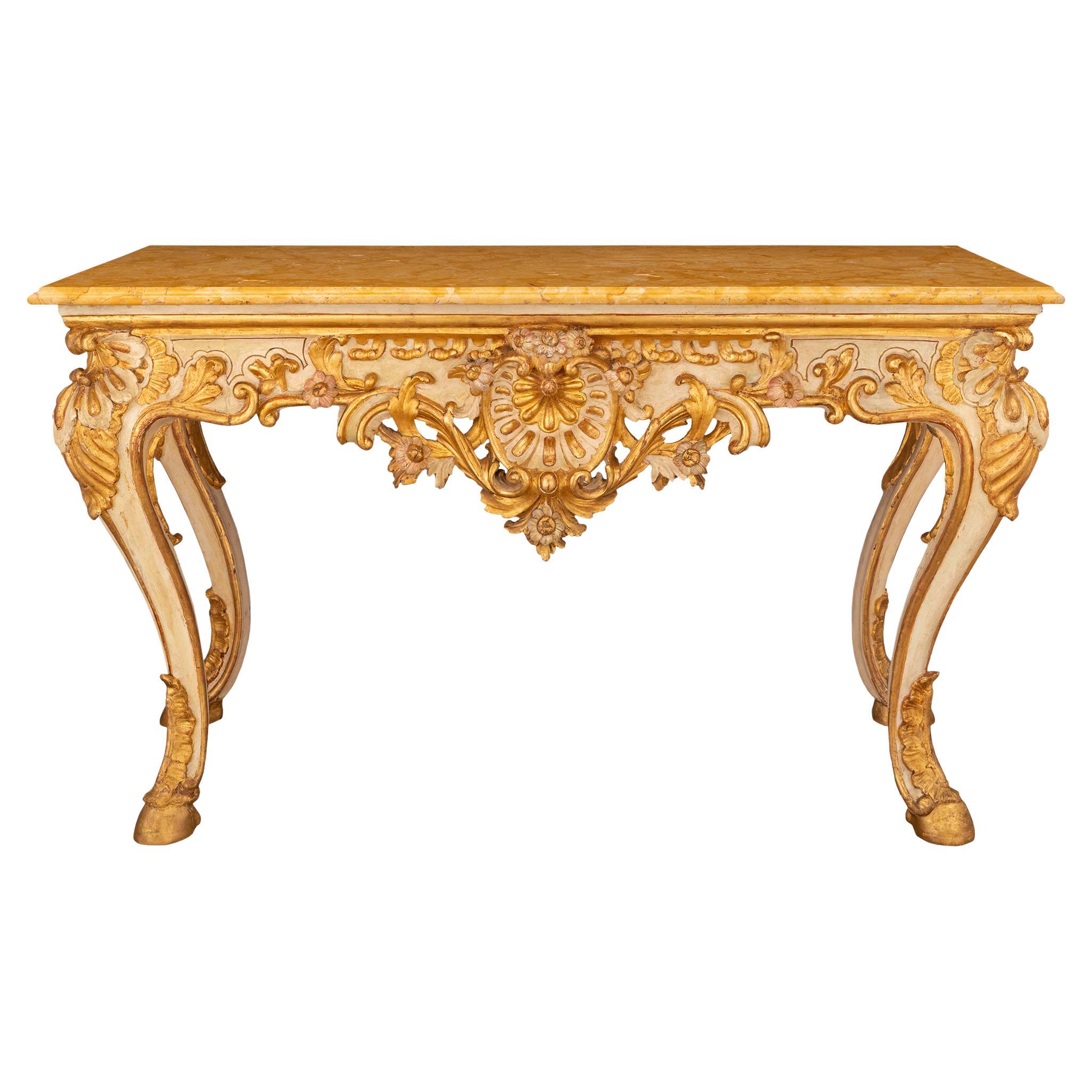 Console italienne d'époque Louis XV du 18ème siècle en bois patiné et doré en vente