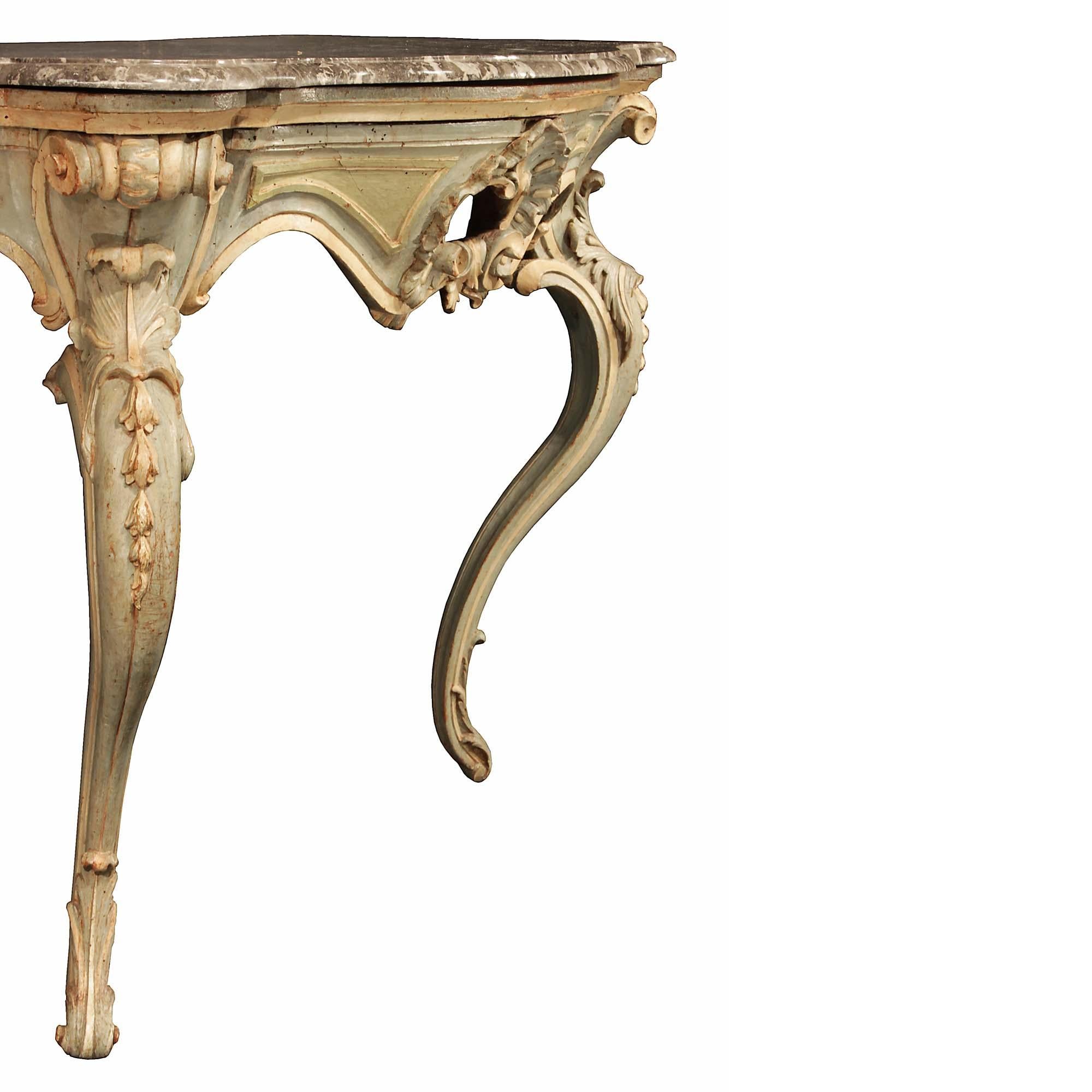 Italian 18th Century Louis XV Period Patinated and Marble Console In Good Condition For Sale In West Palm Beach, FL