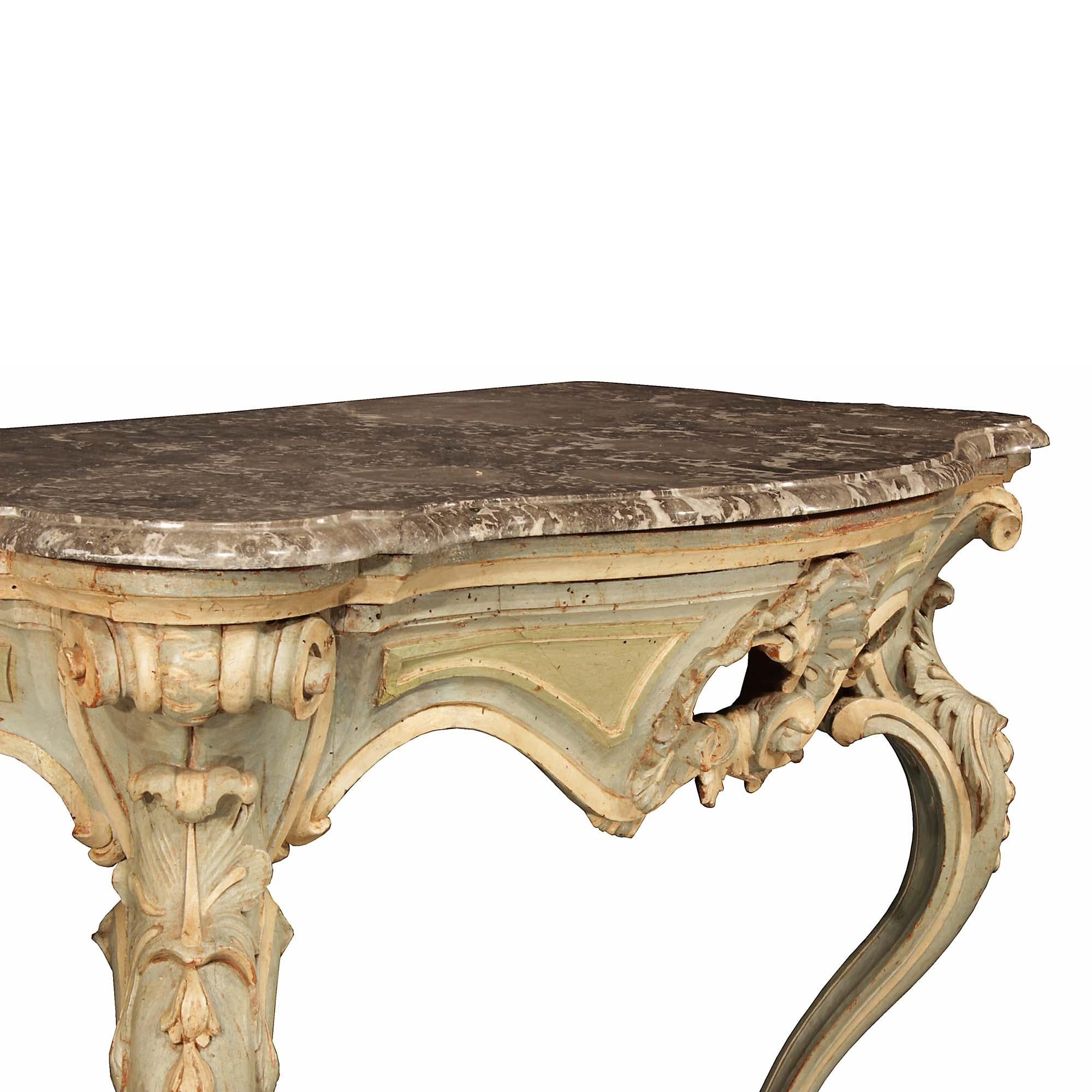 18th Century and Earlier Italian 18th Century Louis XV Period Patinated and Marble Console For Sale