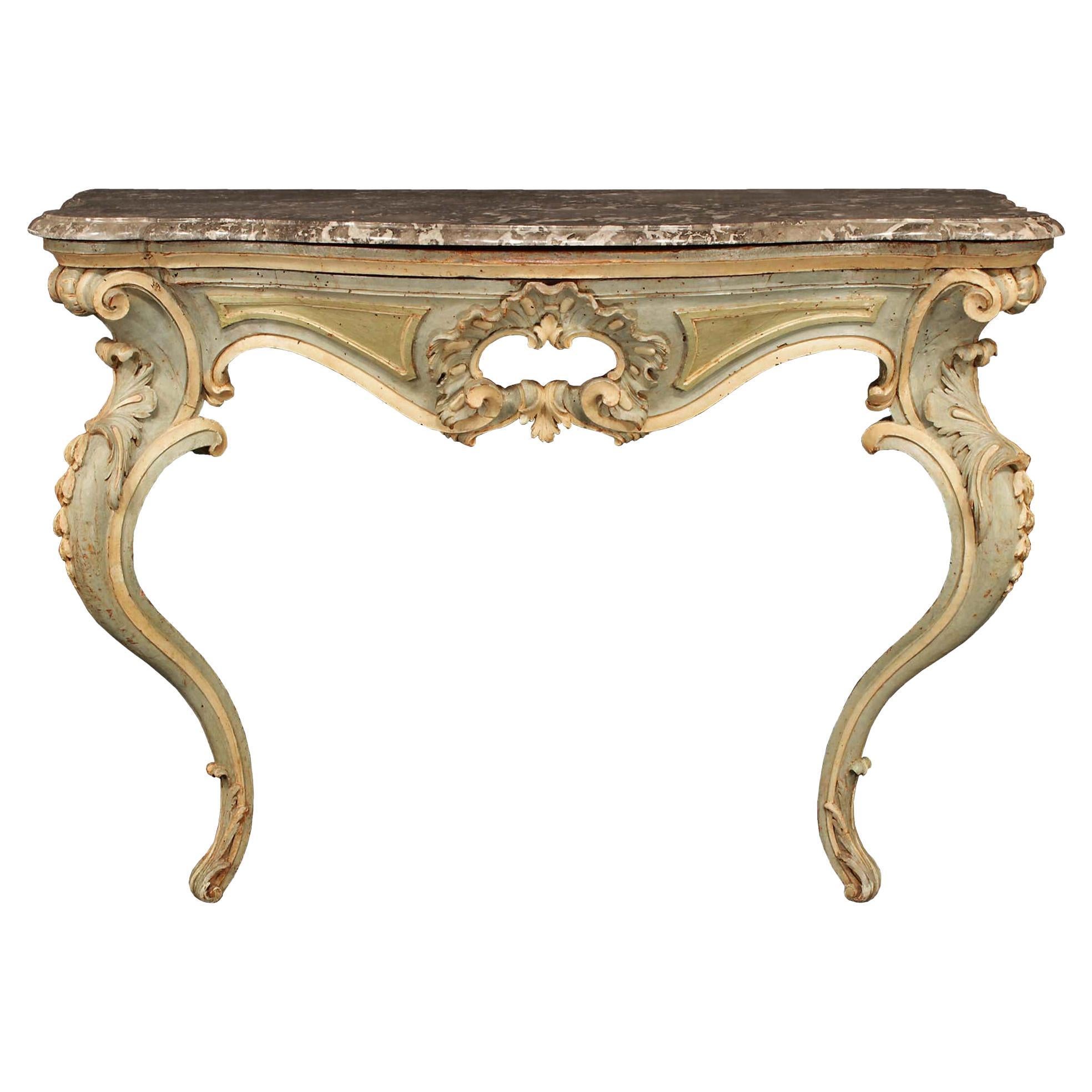 Italian 18th Century Louis XV Period Patinated and Marble Console