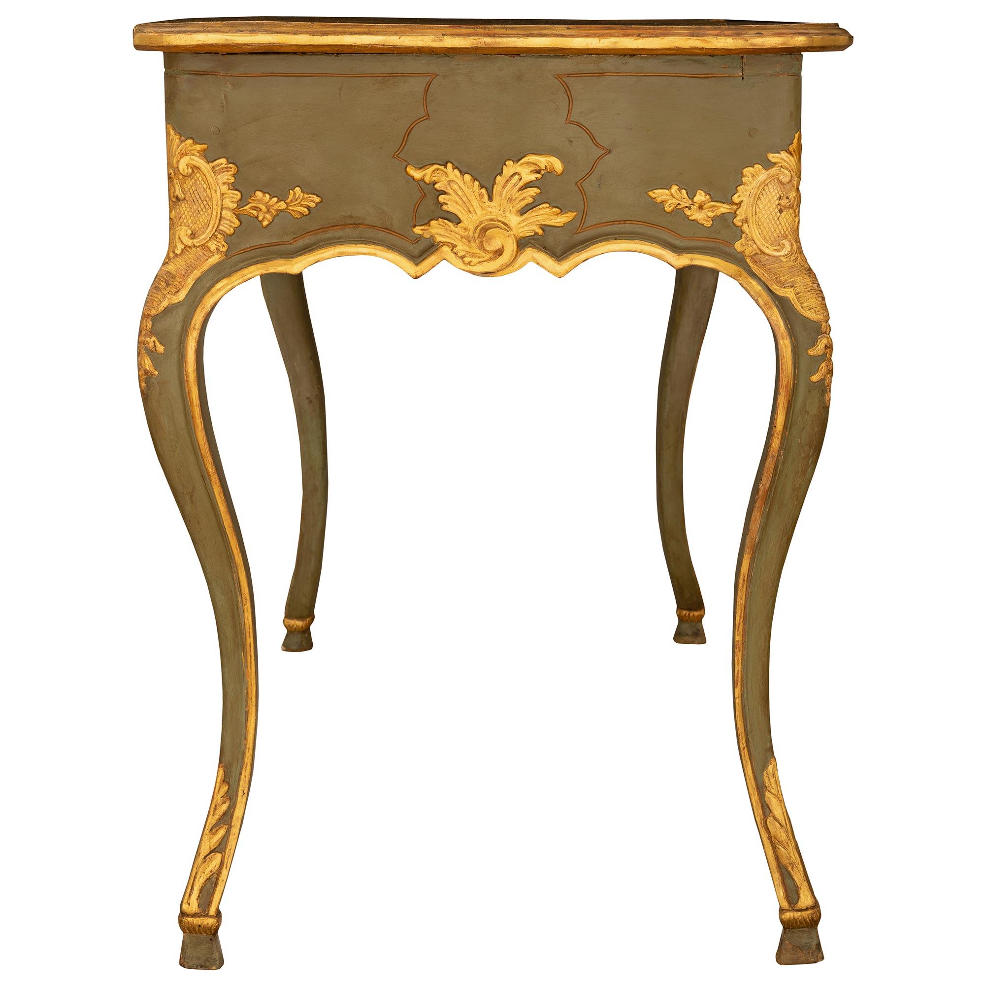 Wood Italian 18th Century Louis XV Period Patinated Green and Gilt Console For Sale